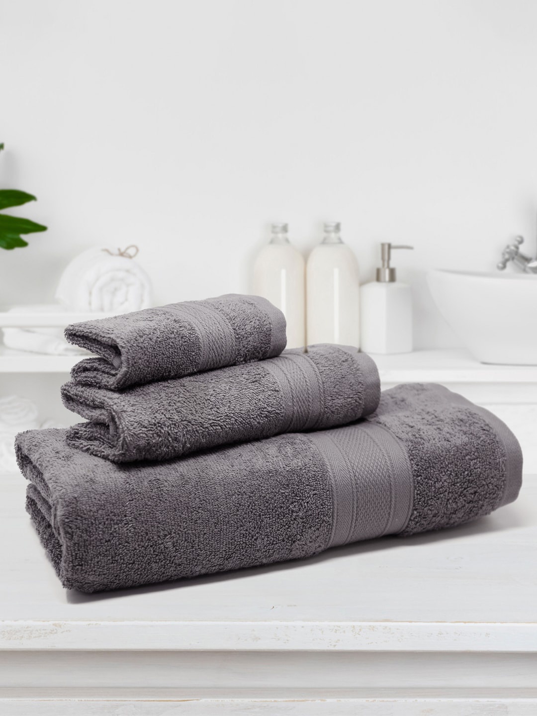 

MYTRIDENT Charcoal-Colored 3-Pieces Pure Cotton 500 GSM Towel Set