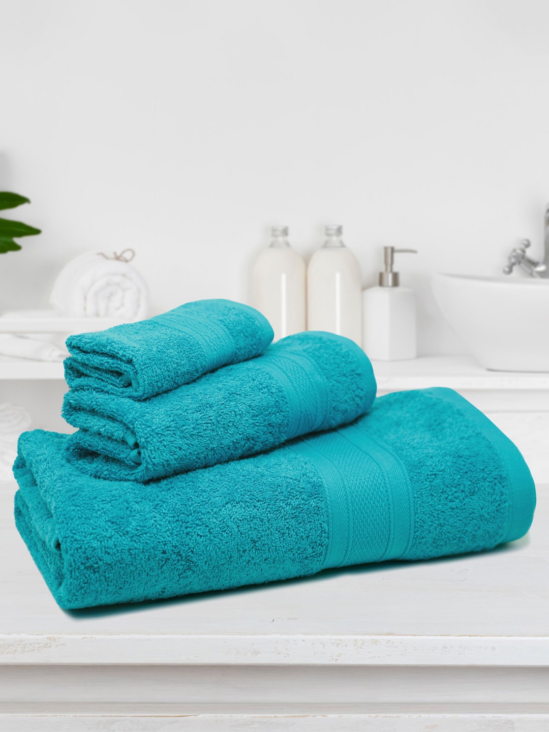 

MYTRIDENT Teal-Blue 3-Pieces Pure-Cotton 500 GSM Towel Set
