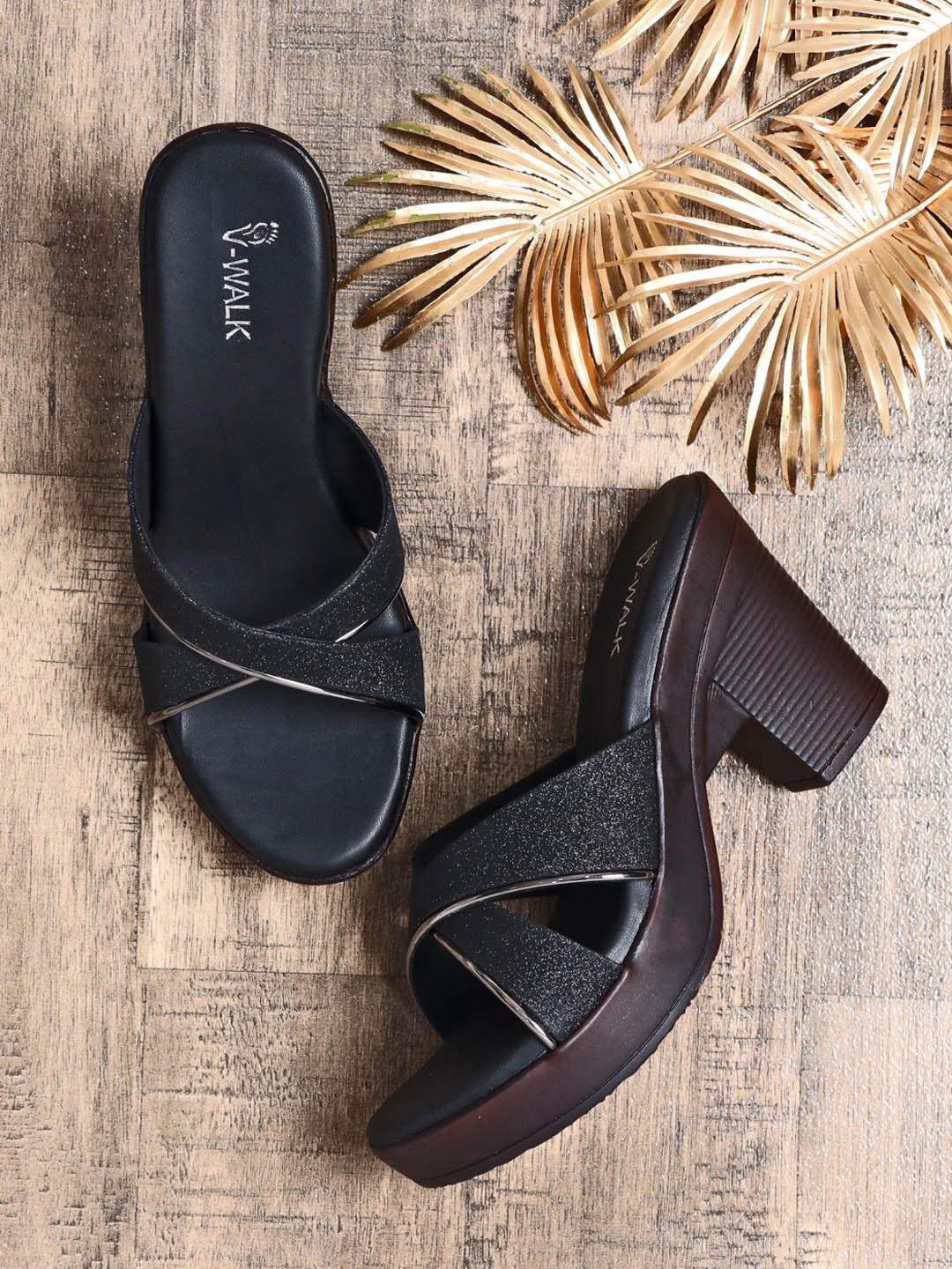 

V-WALK Embellished Block Heels, Black