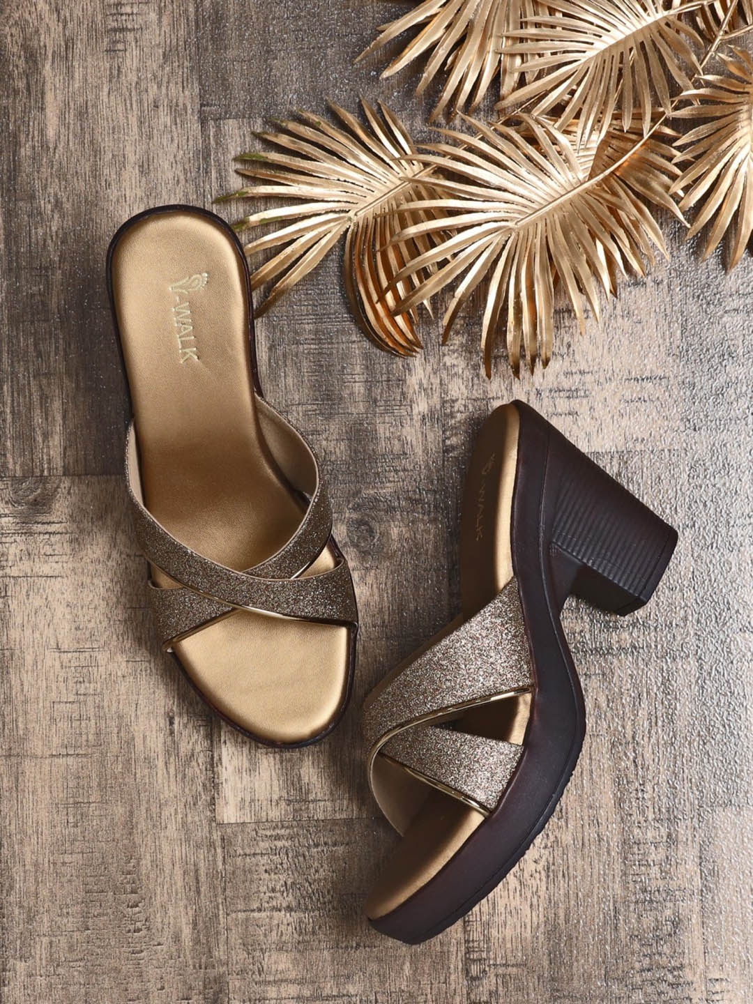 

V-WALK Embellished Open Toe Platform Heels, Gold
