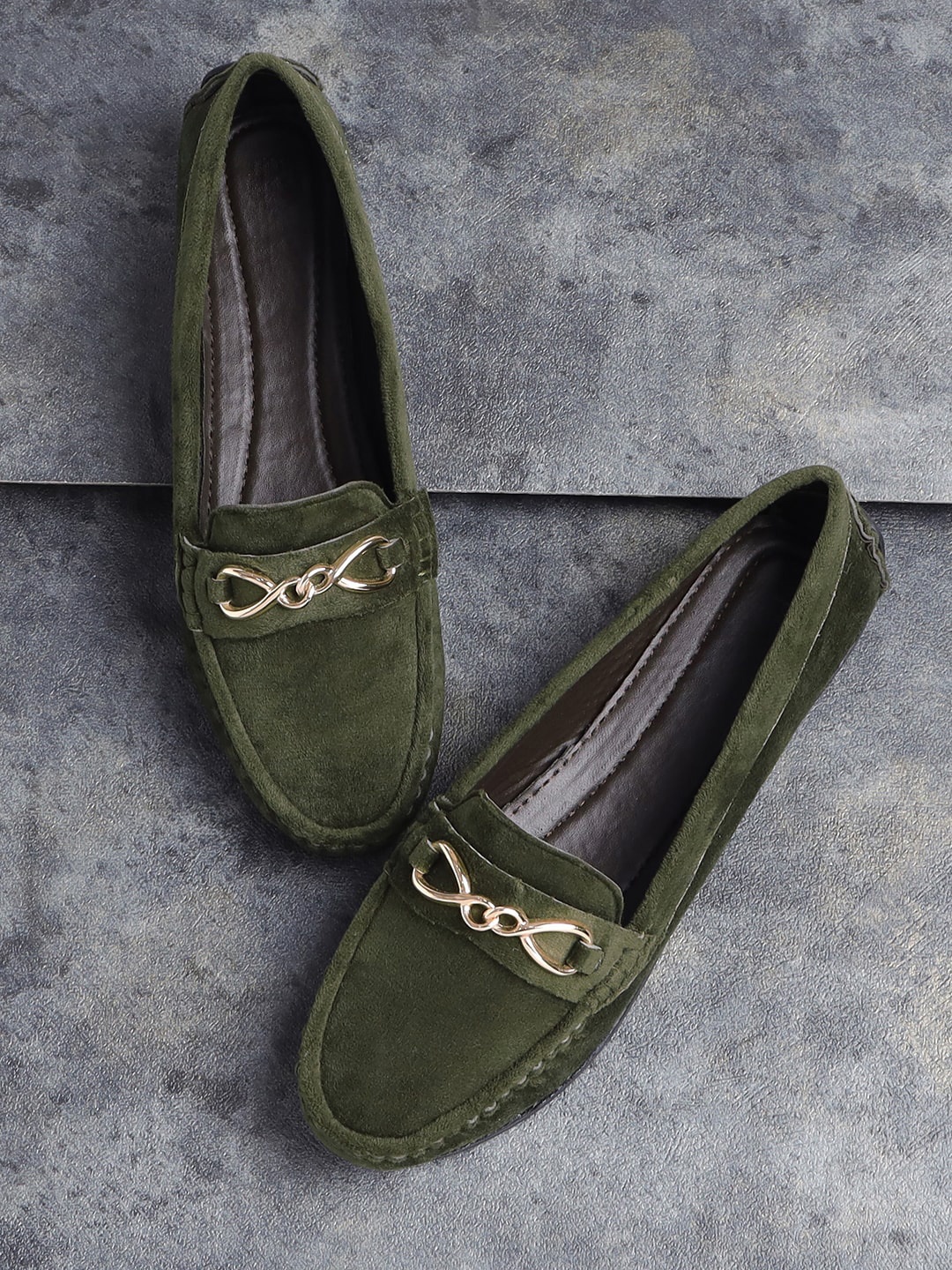 

V-WALK Women Leather Slip-On Loafers, Green