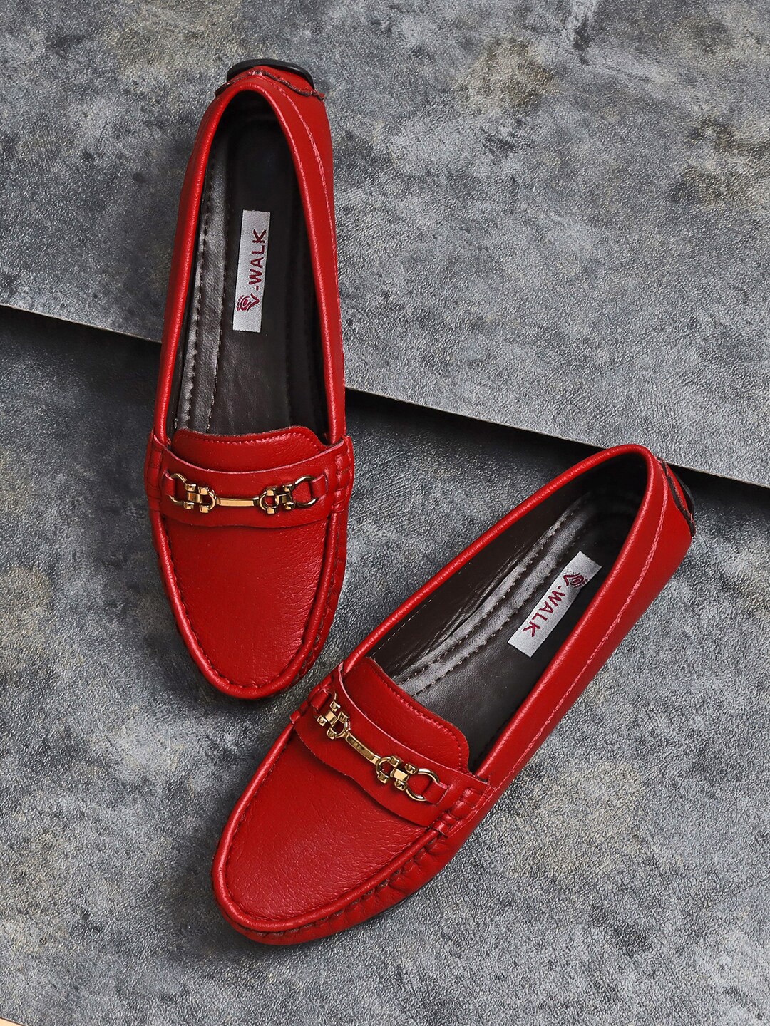 

V-WALK Women Leather Slip-On Loafers, Red