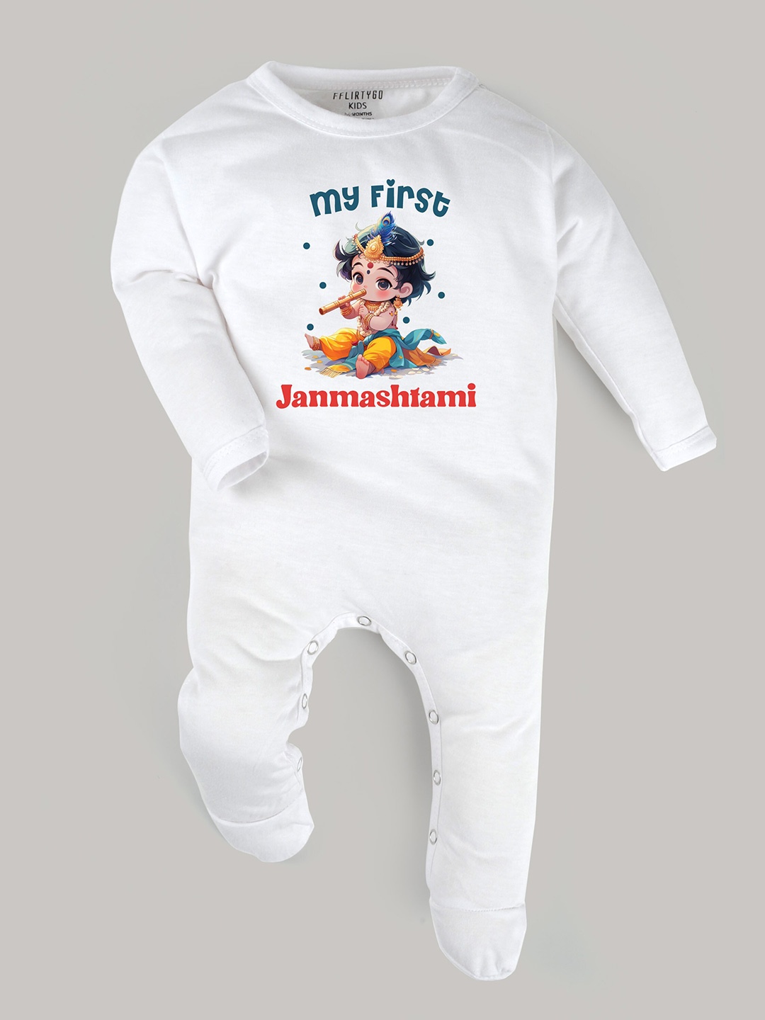 

FFLIRTYGO Infants Janmashtmi Printed Cotton Rompers, White