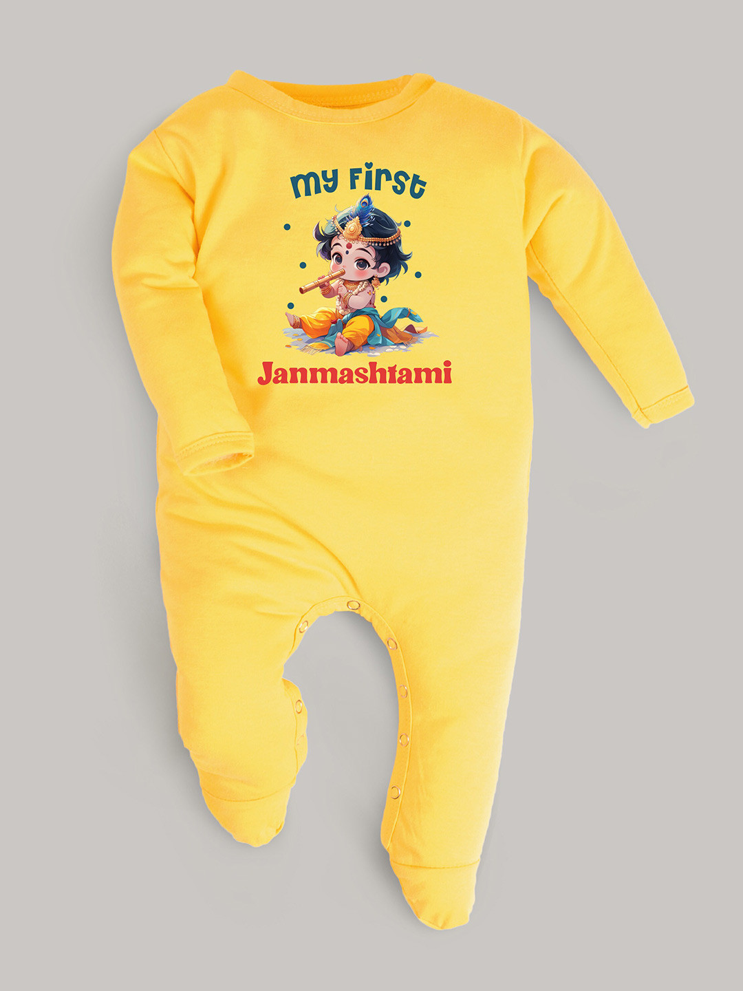 

FFLIRTYGO Infant Kids Graphic Printed Janmashtami Special Pure Cotton Sleepsuit, Yellow