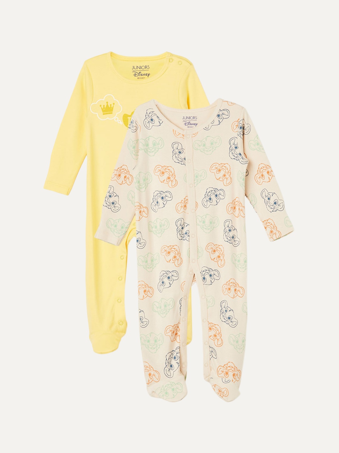 

Juniors by Lifestyle Infant Boys Pack Of 2 Printed Pure Cotton Sleepsuits, Yellow