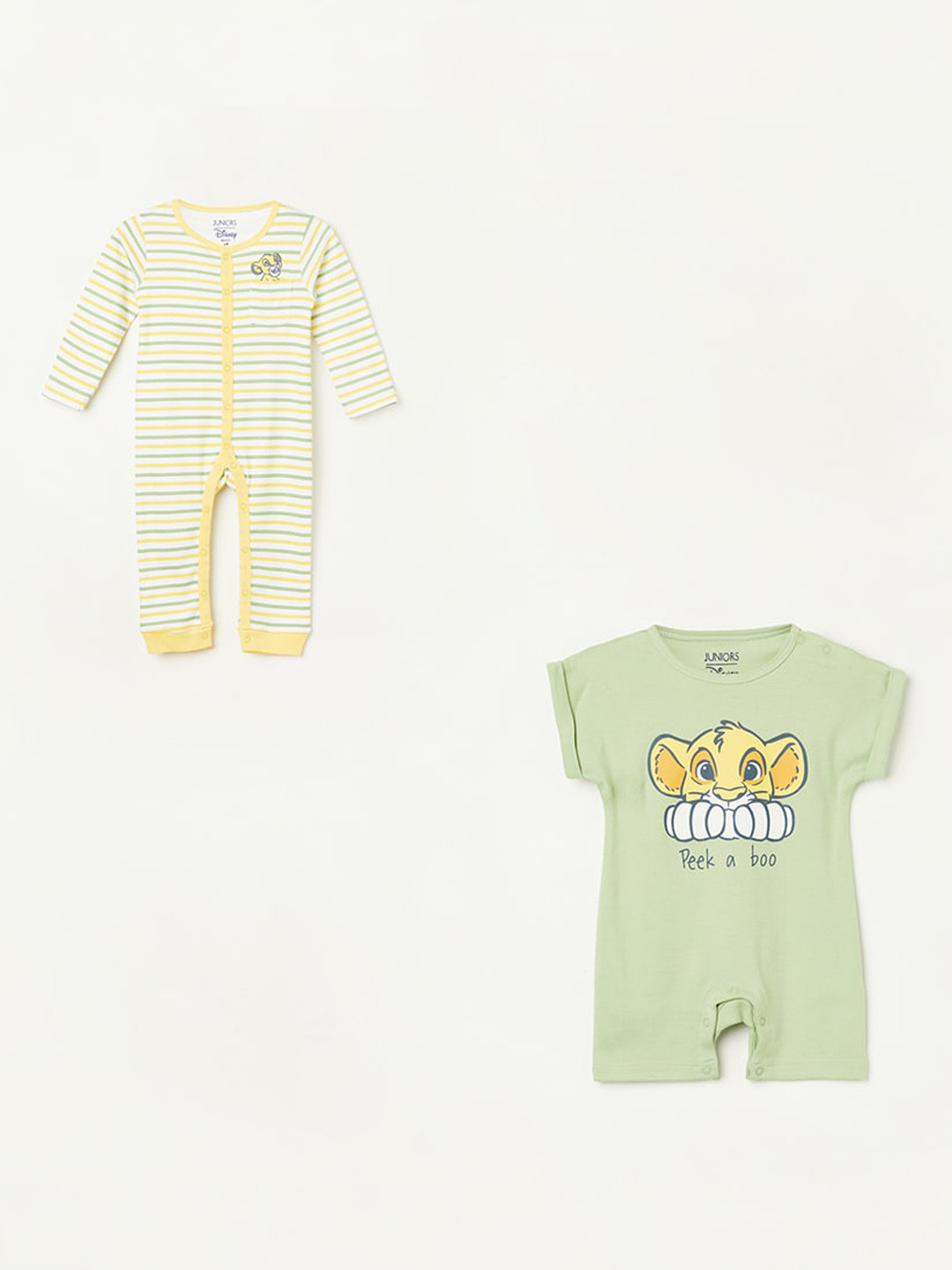 

Juniors by Lifestyle Infant Boys Pack Of 2 Pure Cotton Printed Rompers, Green