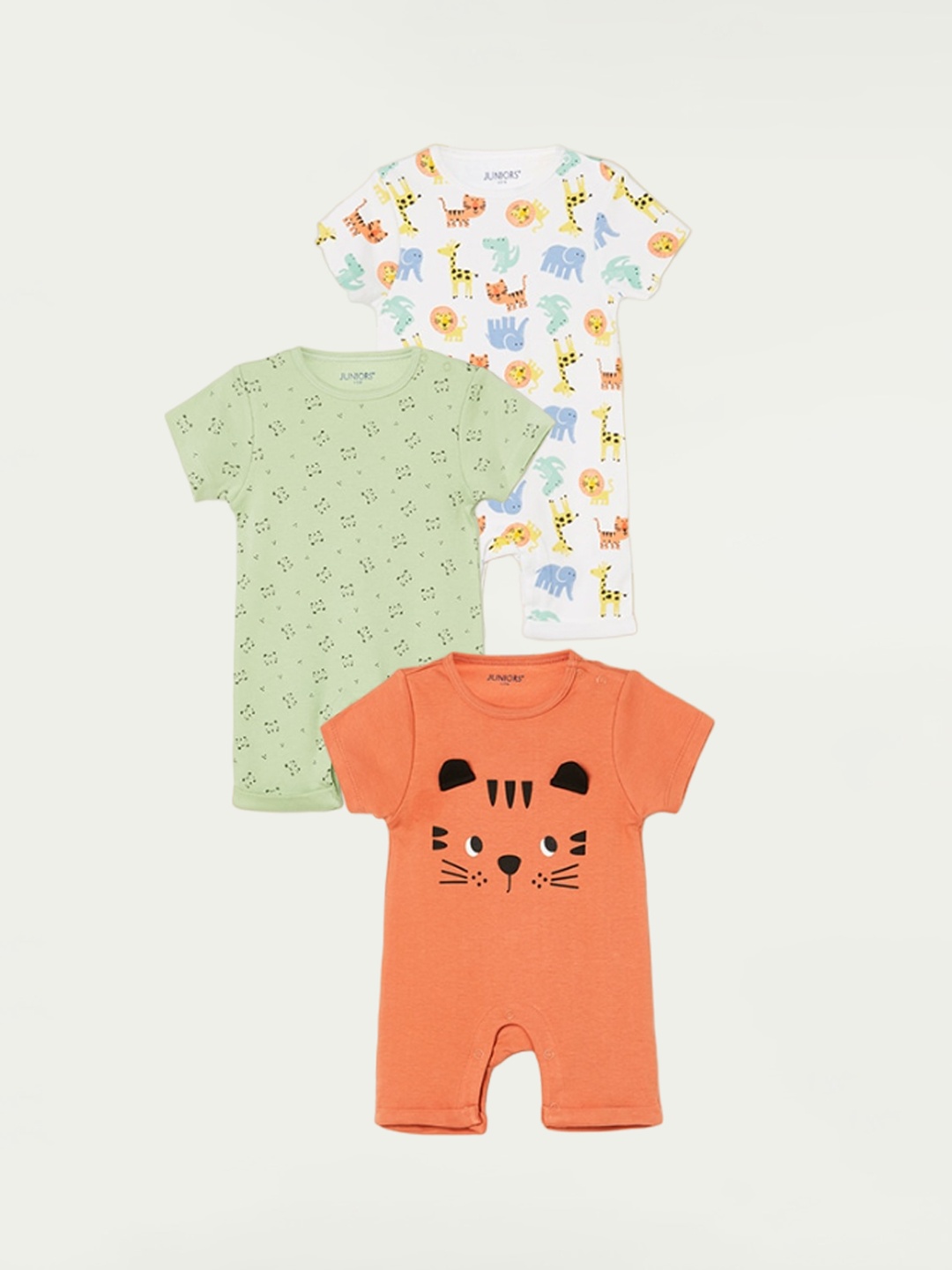 

Juniors by Lifestyle Infant Boys Pack of 3 Printed Pure Cotton Rompers, White