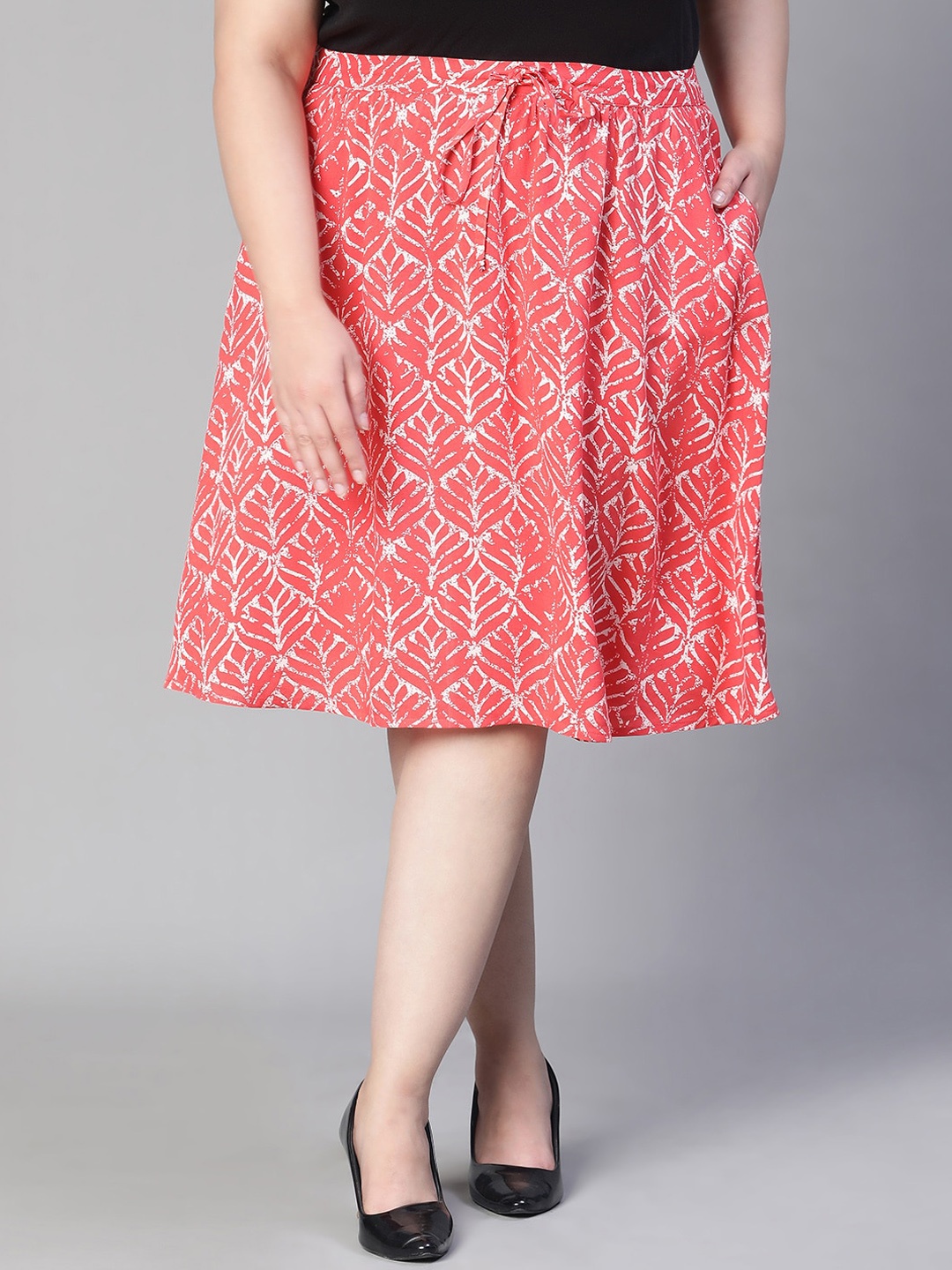 

Oxolloxo Plus Size Floral Print Elasticated Skirt, Red