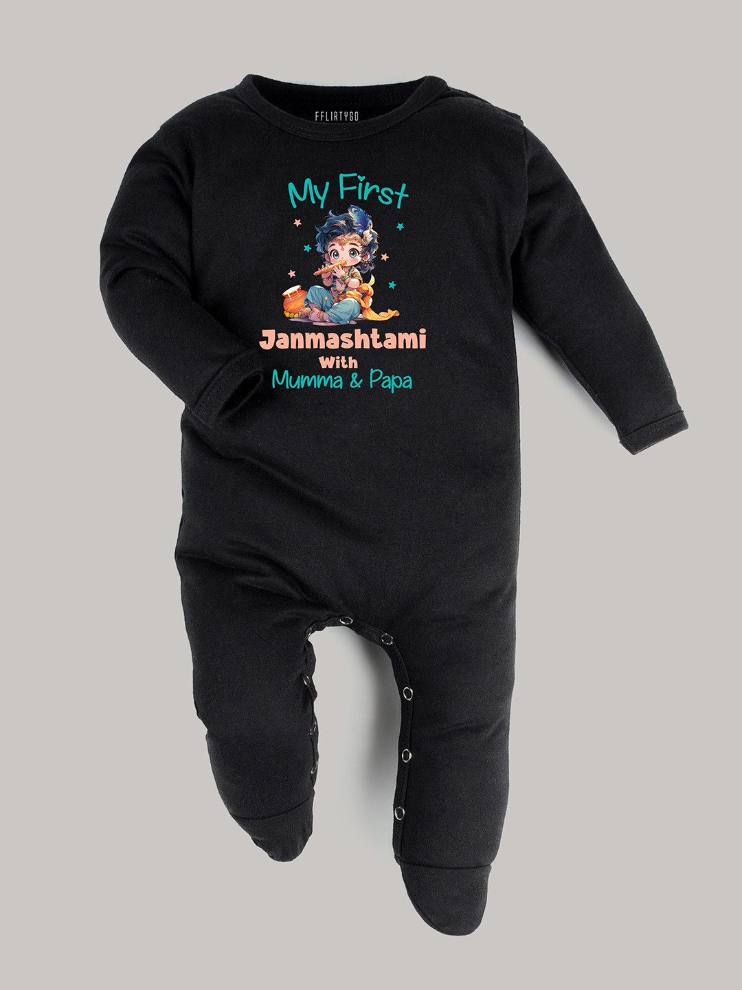 

FFLIRTYGO Infants Janmashtmi Printed Cotton Rompers, Black