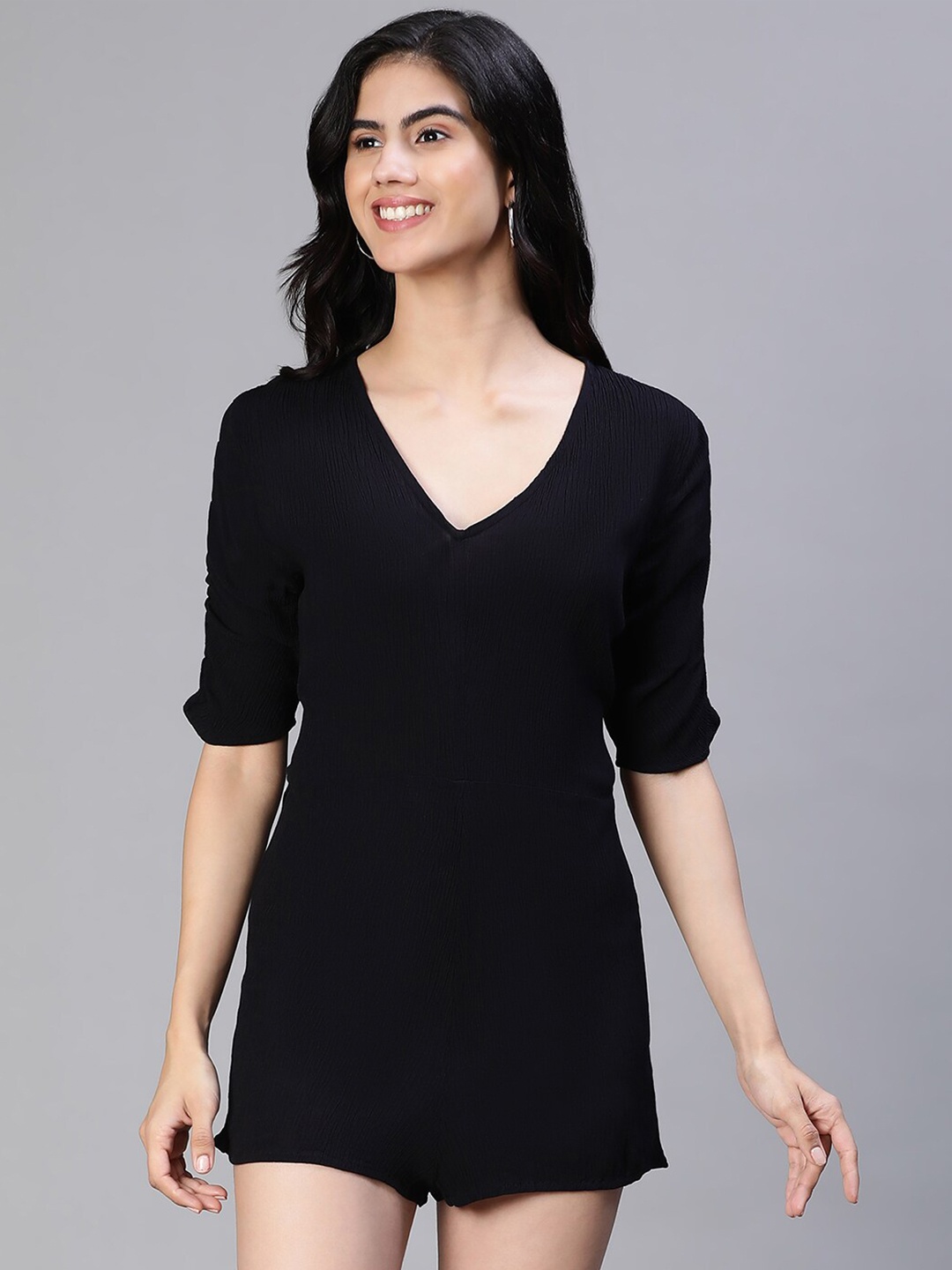 

Oxolloxo V-Neck Playsuit, Black