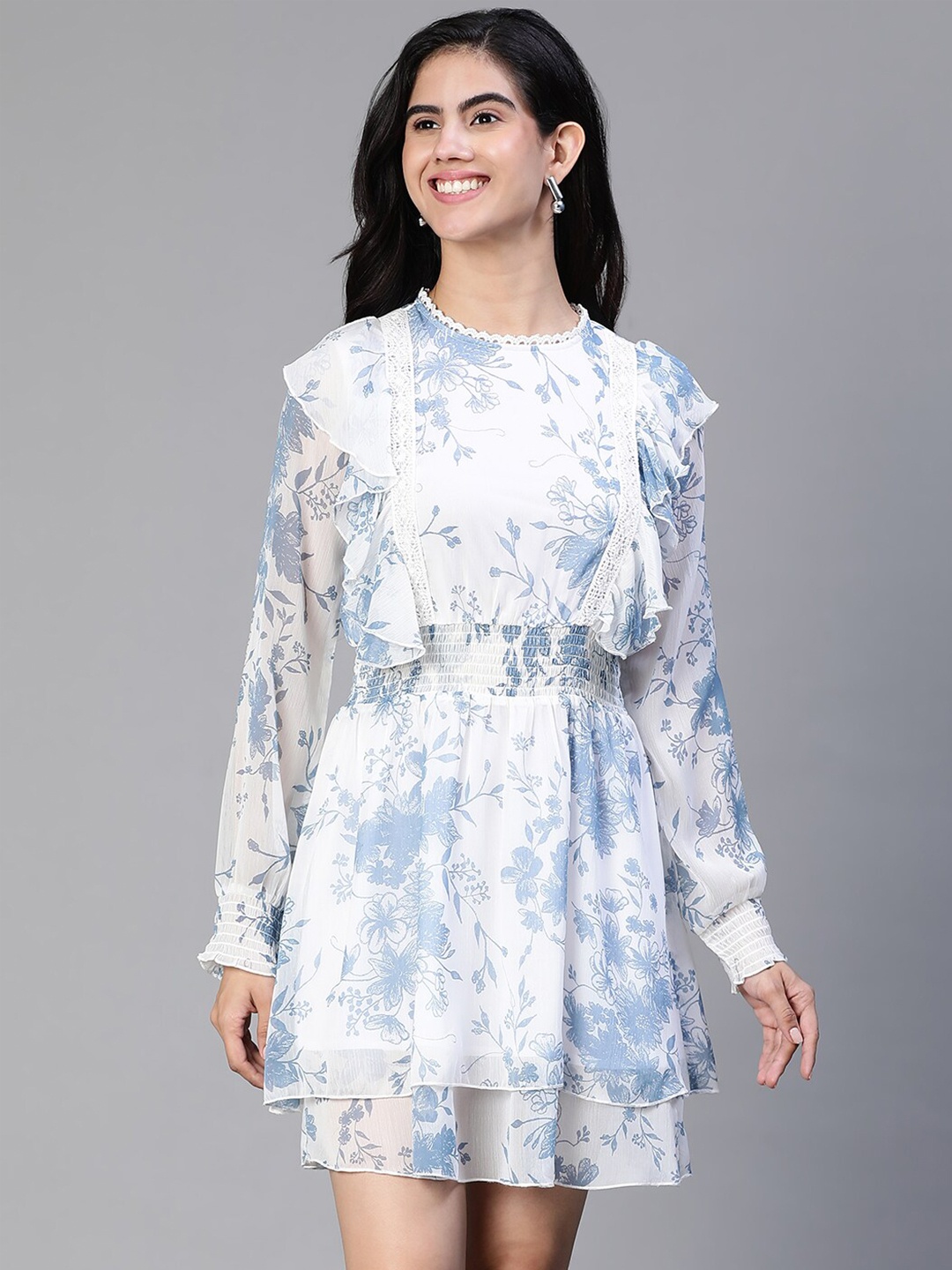 

Oxolloxo Floral Print long Sleeve Dress, White