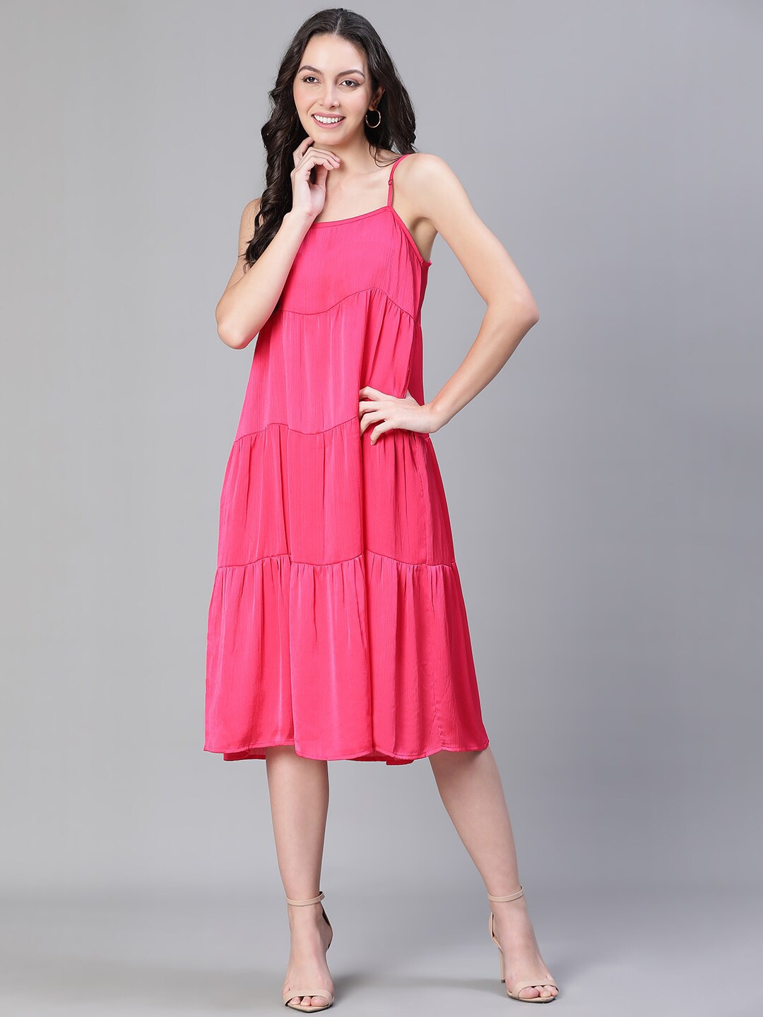 

Oxolloxo Shoulder Strap Midi Dress, Pink
