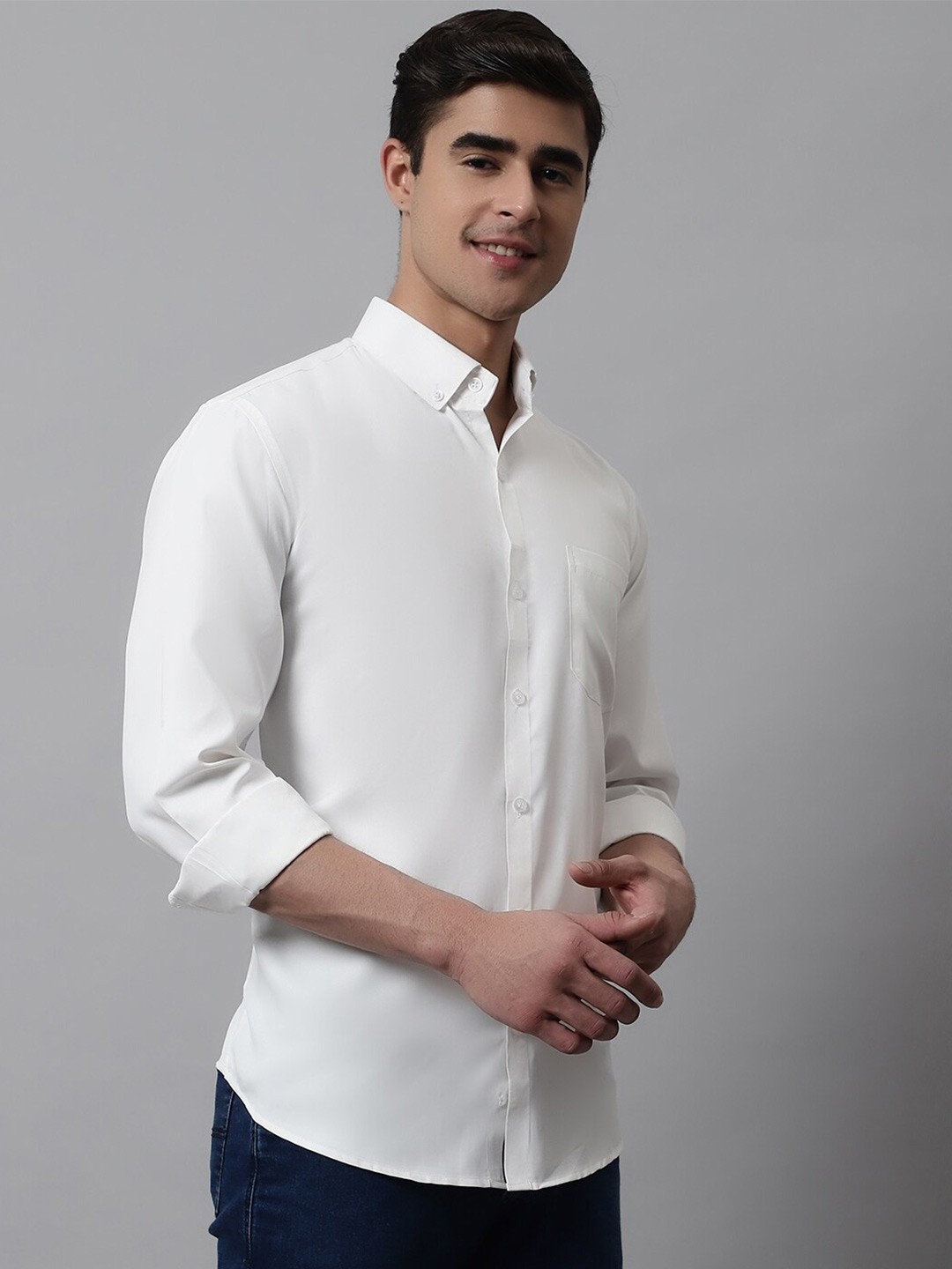 

JAINISH Classic Button-Down Collar Cotton Casual Shirt, White