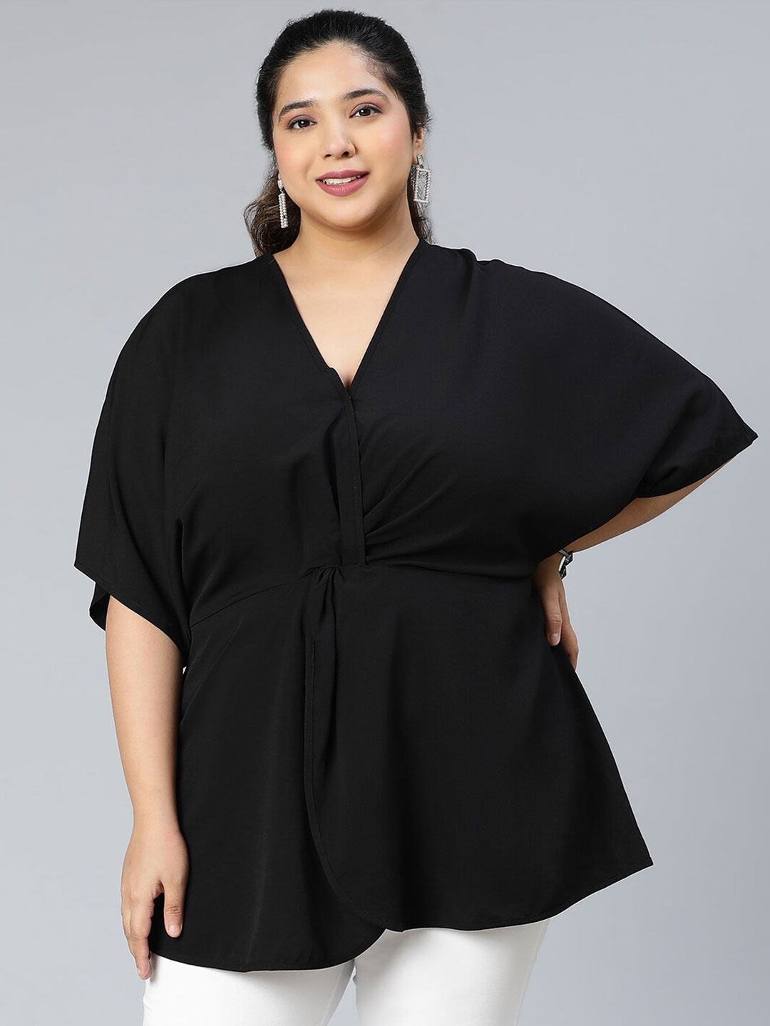 

Oxolloxo Plus Size Gathered & Pleated Top, Black