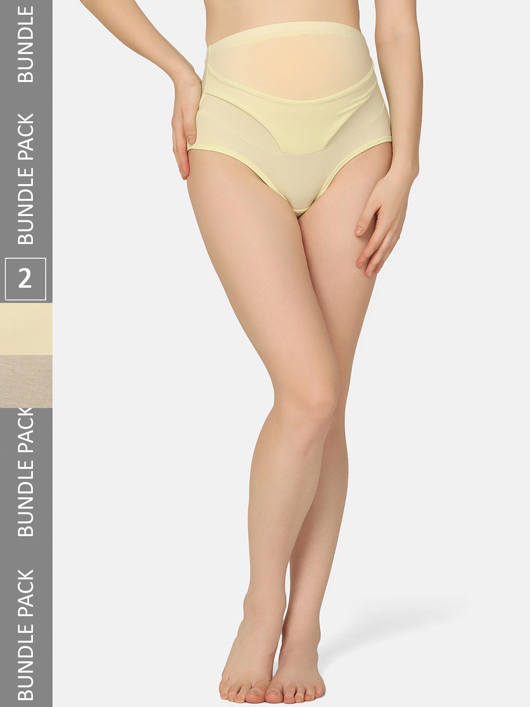 

MAMMA PRESTO Pack of 2 High-Rise Anti Bacterial Organic Cotton Maternity Briefs, Yellow