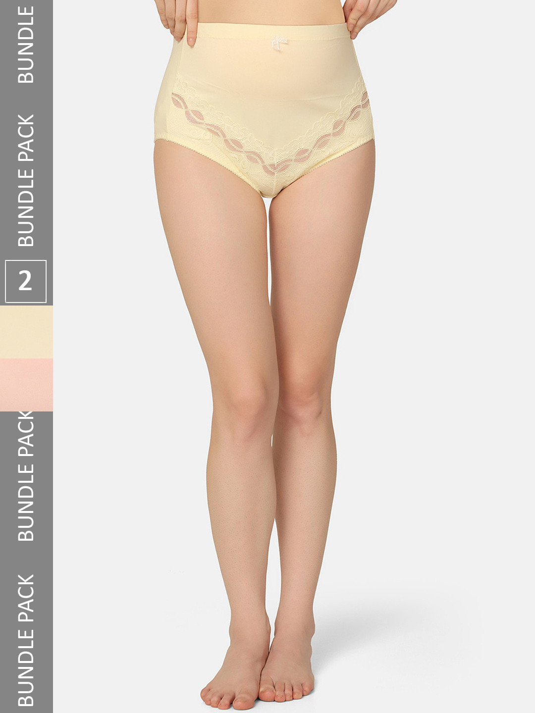

MAMMA PRESTO Pack Of 2 Laced High-Rise Anti Bacterial Organic Cotton Maternity Briefs, Beige