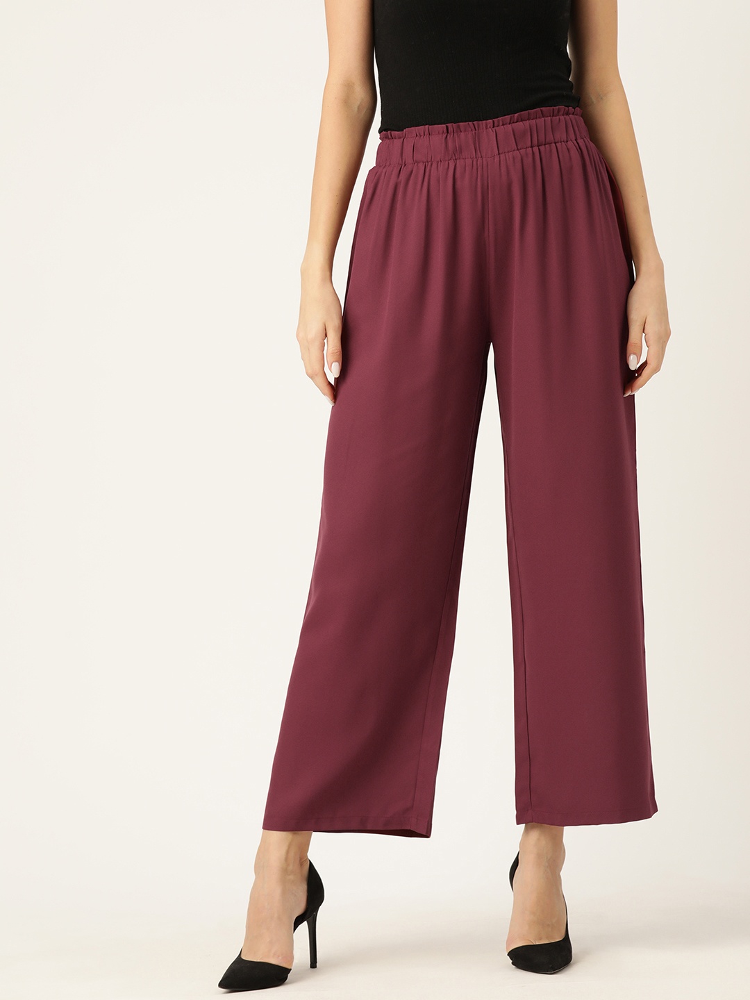

Rue Collection Relaxed Loose Fit High-Rise Parallel Trousers, Maroon