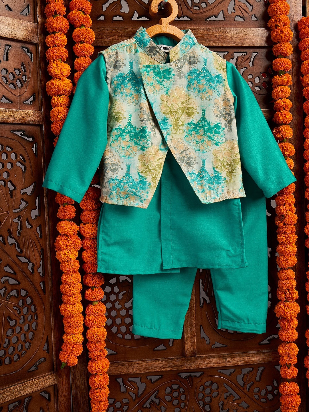 

Stylo Bug Boys Pure Cotton Kurta with Trousers, Green