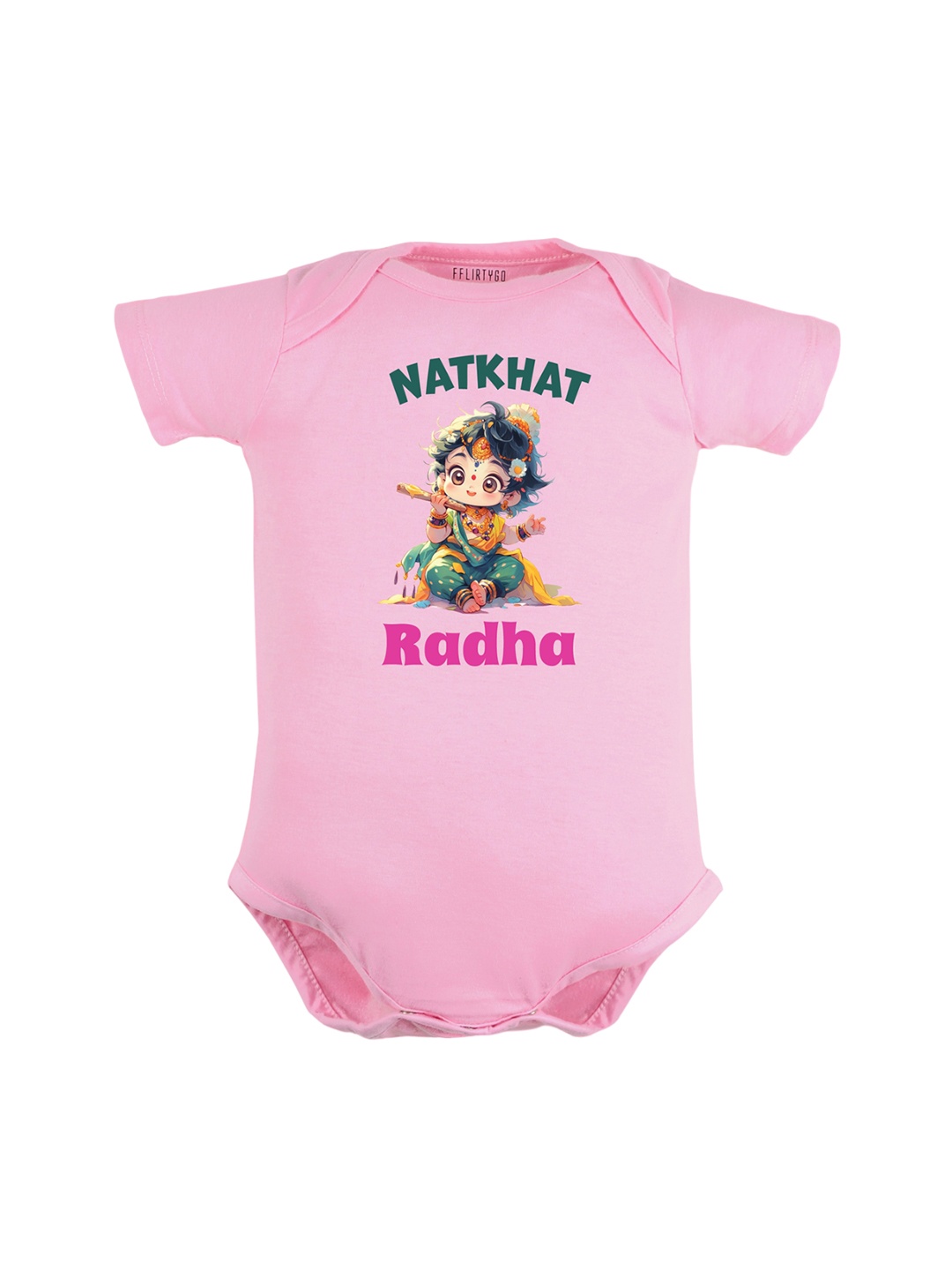 

FFLIRTYGO Infants Janmashtami Printed Pure Cotton Bodysuit, Pink