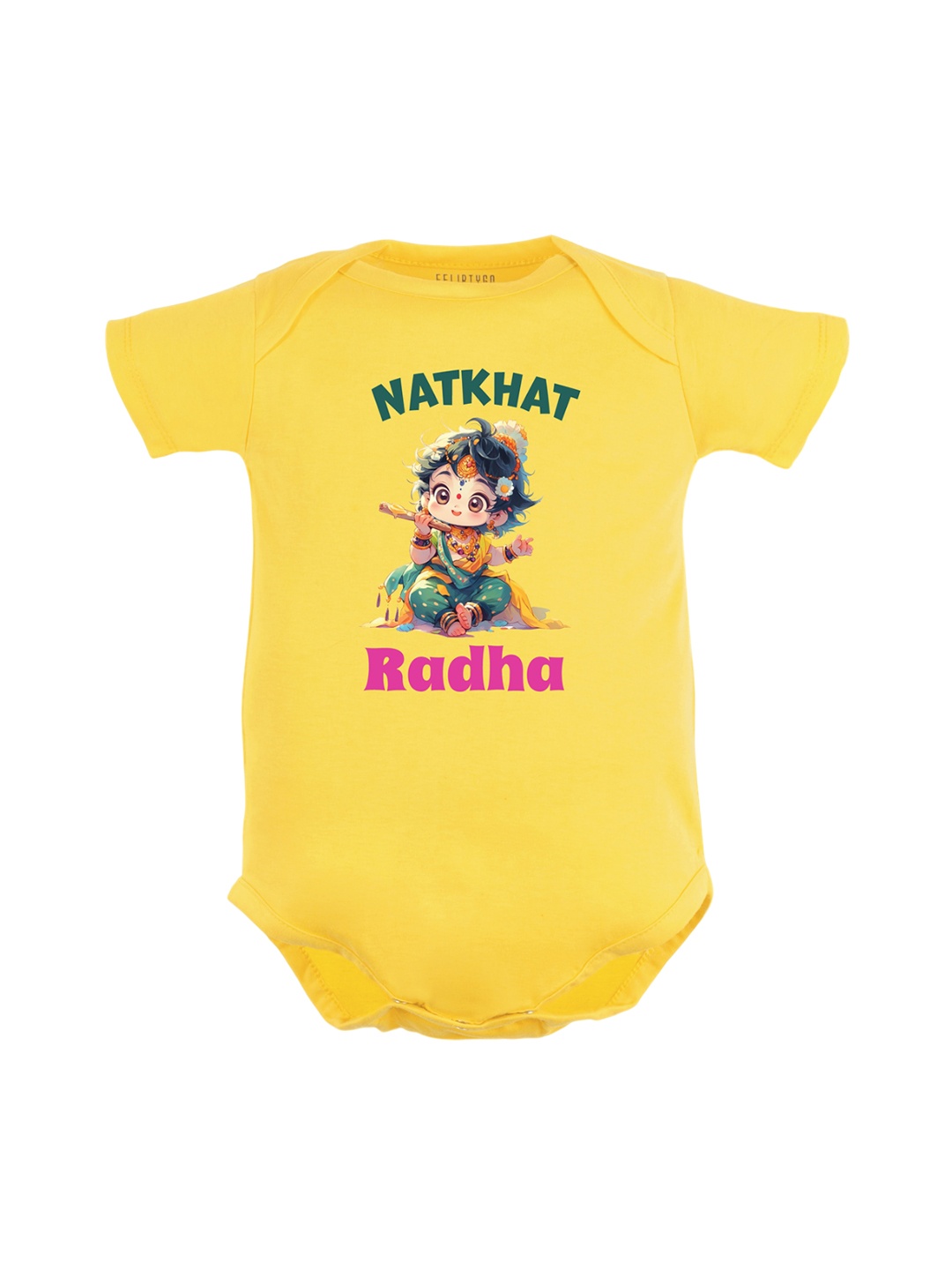 

FFLIRTYGO Infants Janmashtami Printed Pure Cotton Bodysuit, Yellow