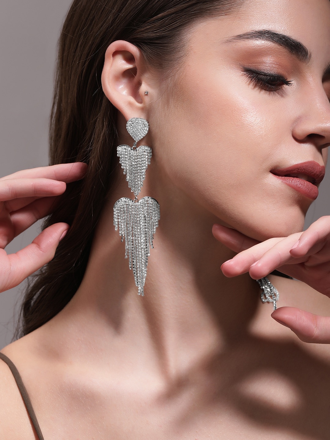 

Rubans Voguish Whispers of Moonlight Enchanting Silver Tone Shoulder Duster Earrings