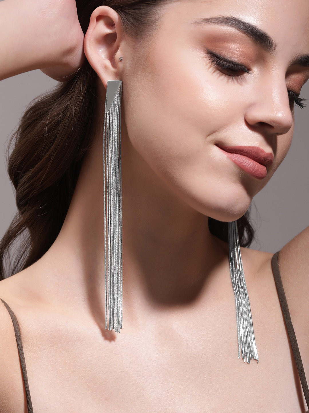 

Rubans Voguish Whispers Moonlight Enchanting Silver Tone Shoulder Duster Earrings