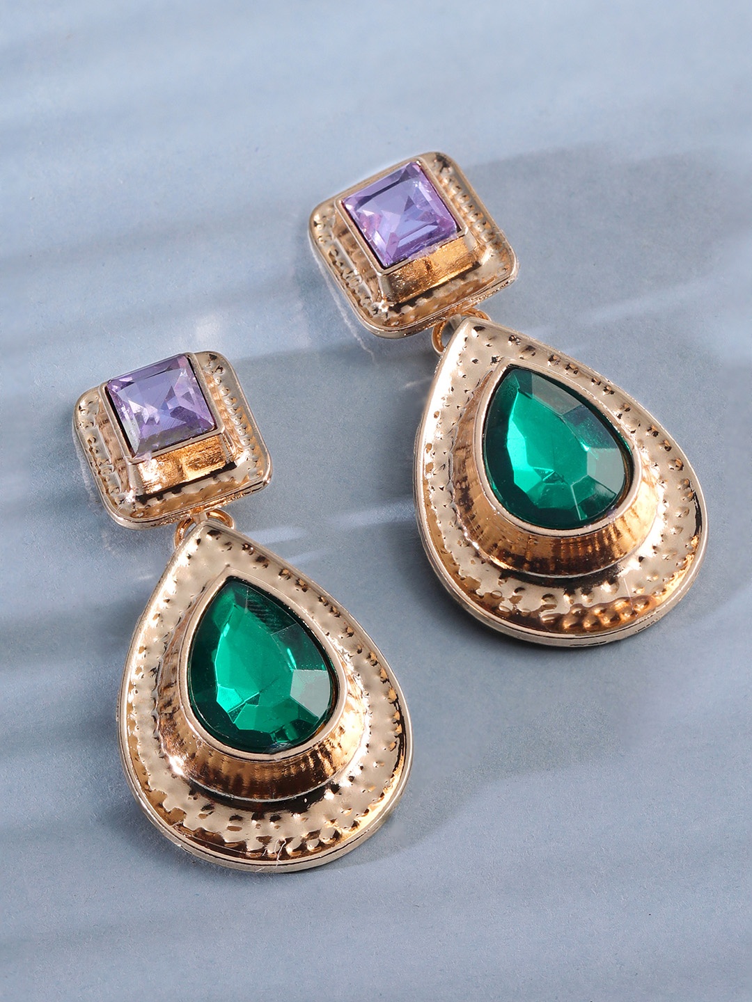 

Rubans Voguish The Beauty of Contrast: Green and Blue Earrings, Gold