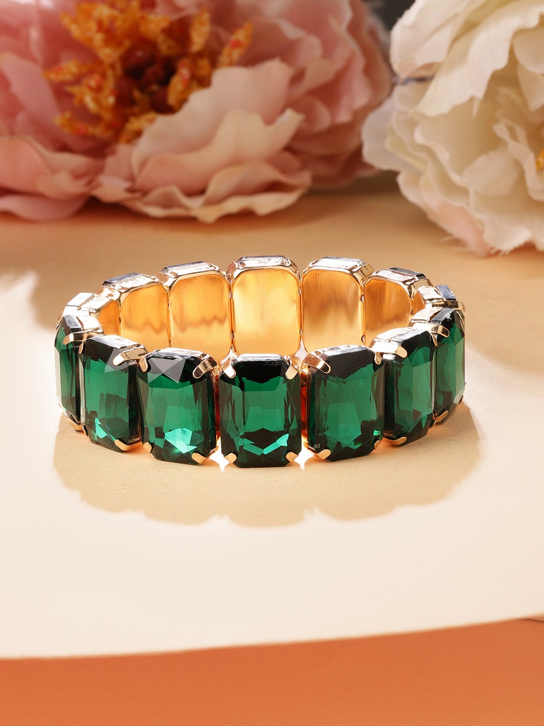 

Rubans Voguish Gold plated Green Zirconia Studded Statement Bracelet