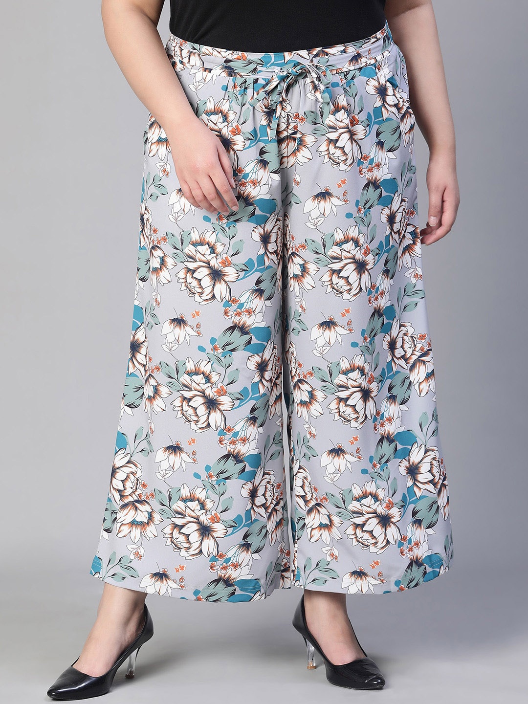

Oxolloxo Women Plus Size Floral Print Tie-Knotted Casual Cullotes, Blue