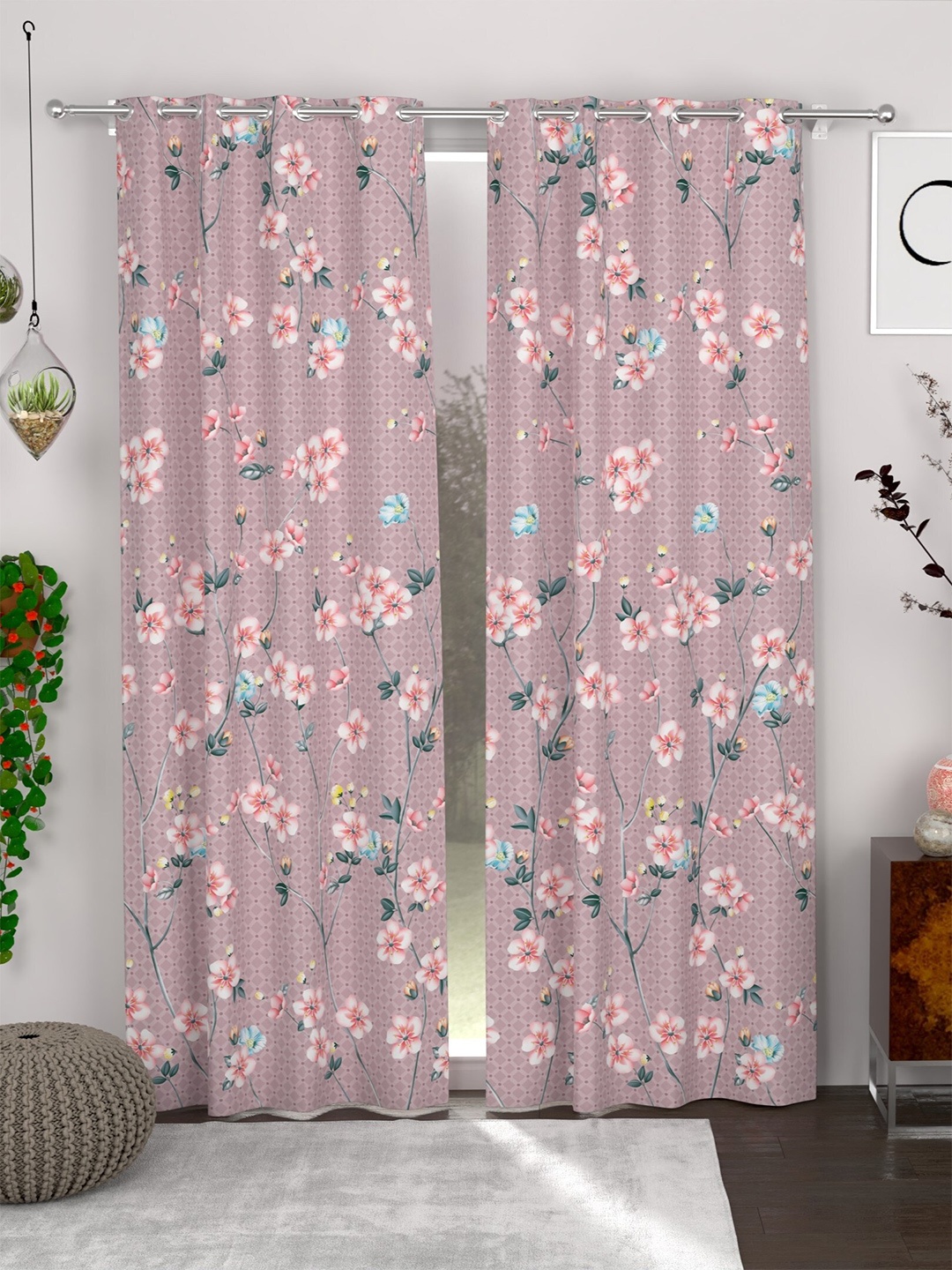 

CHHAVI INDIA 2 Pcs Lavender & Green Floral Door Curtain