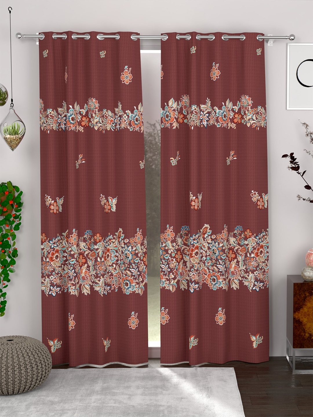 

CHHAVI INDIA 2 Pcs Maroon & Blue Floral Door Curtain
