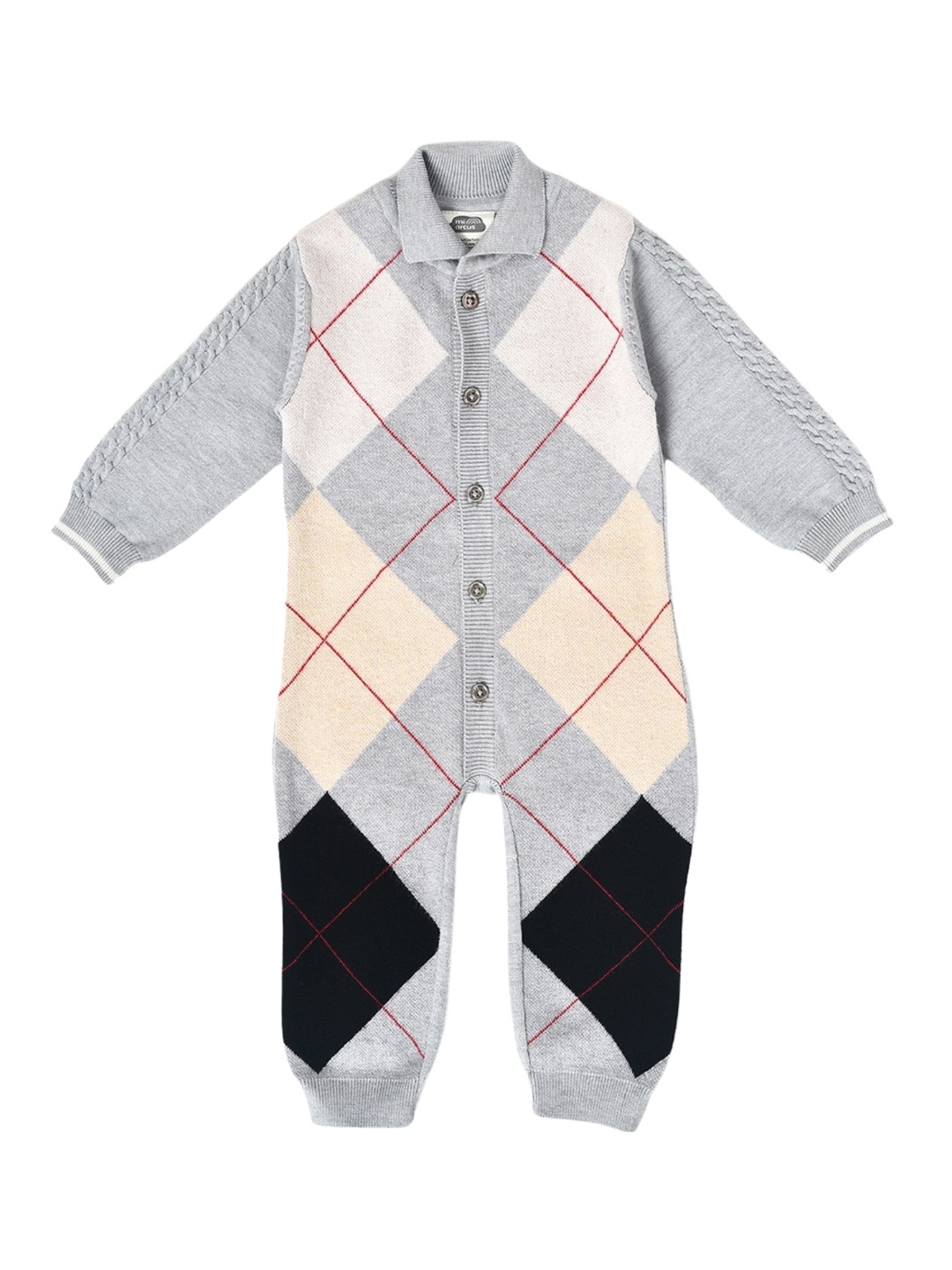 

MiArcus Infant Kids Checked Polo Collar Sleepsuit, Grey