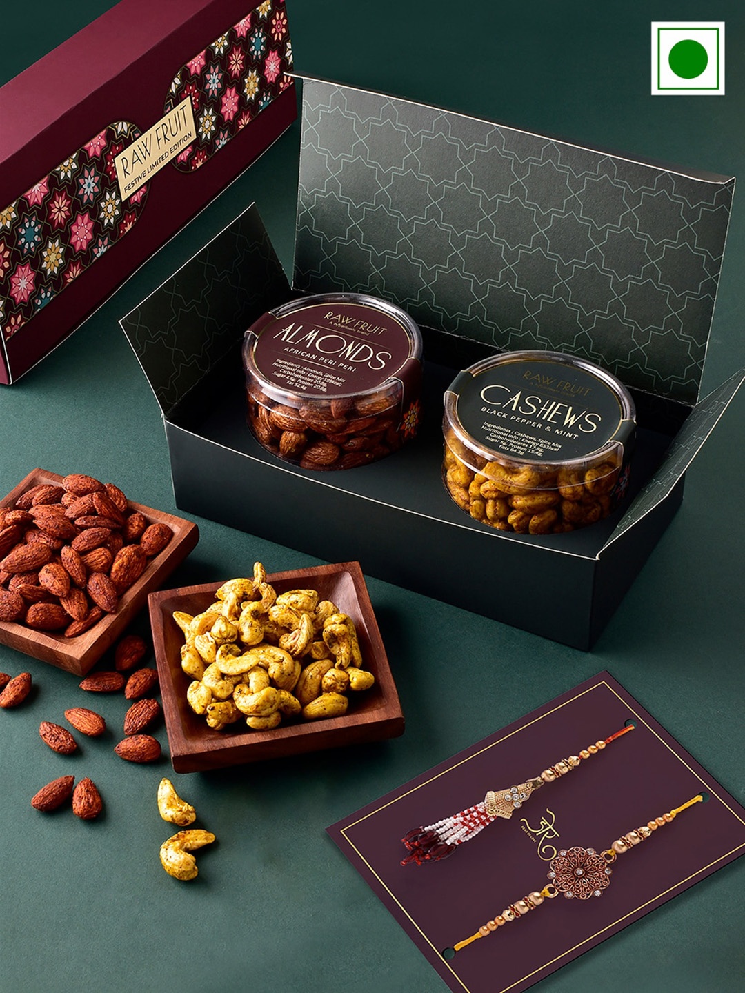 

RawFruit Set Of 2 Charm Rakhi With Roasted Dryfruit - 125g Each, Purple