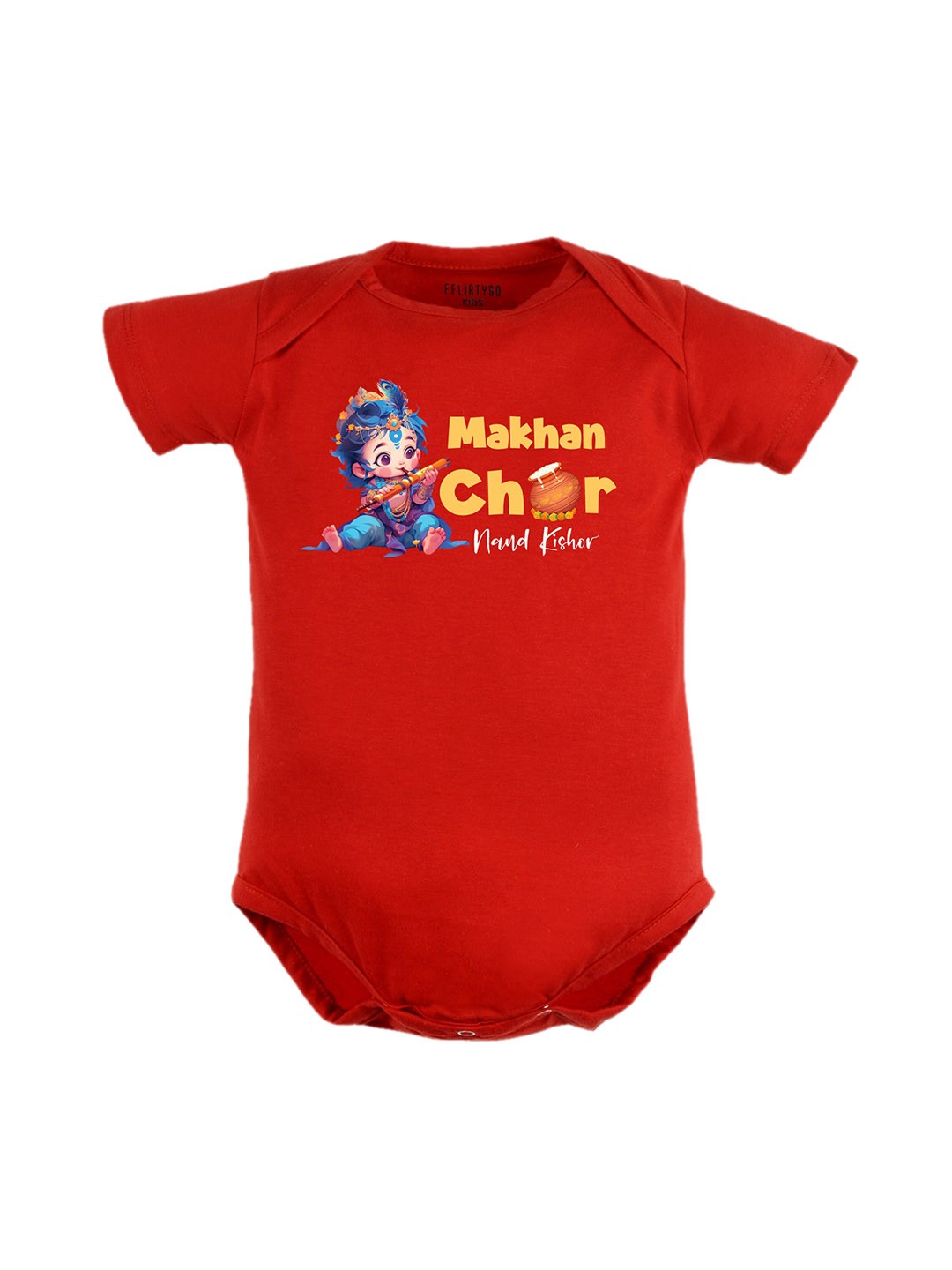 

FFLIRTYGO Infants Janmashtami Printed Pure Cotton Bodysuit, Red
