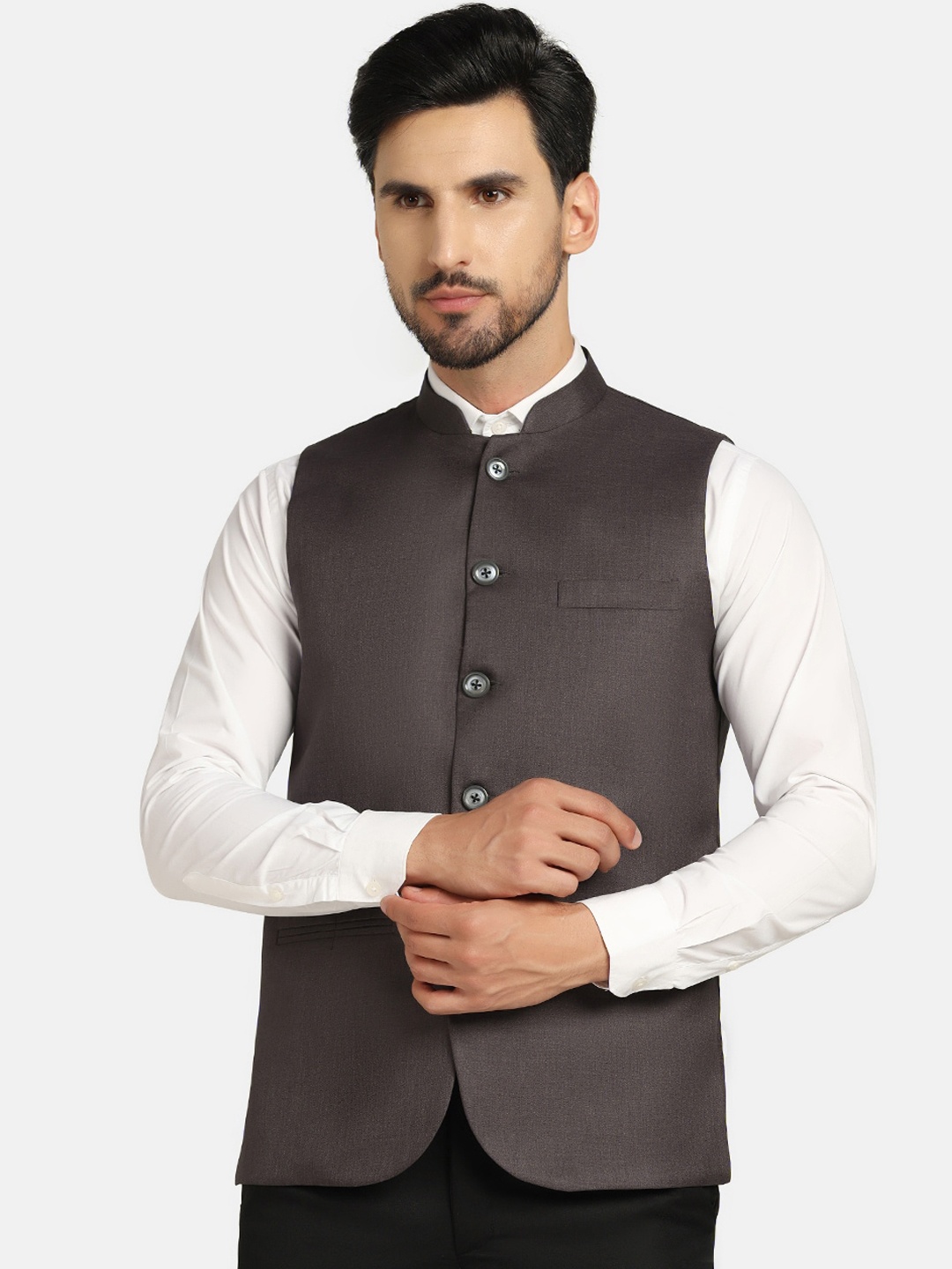 

TAHVO Mandarin Collar Nehru Jacket, Grey