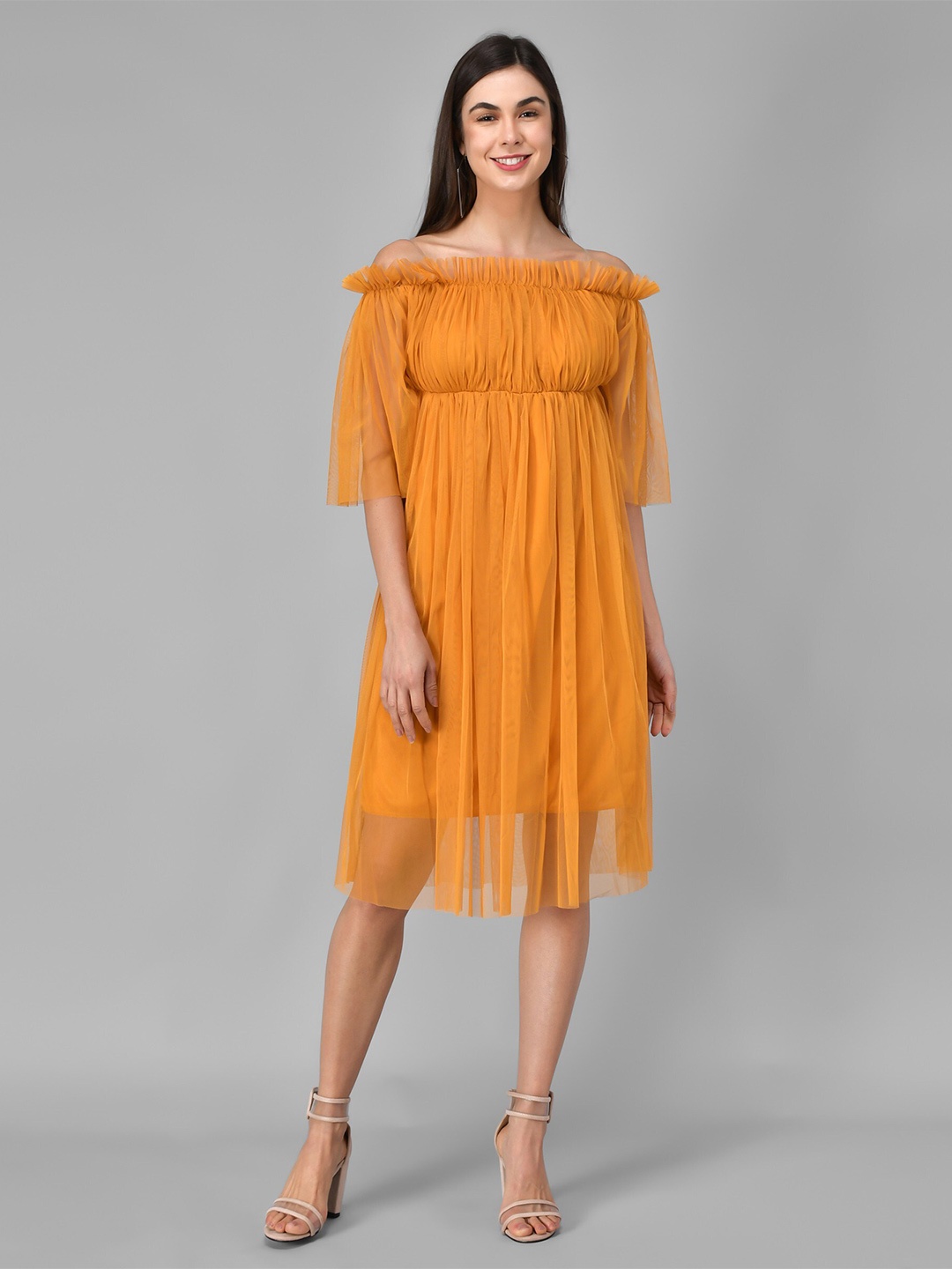 

MAZIE Off-Shoulder Fit & Flare Dress, Yellow