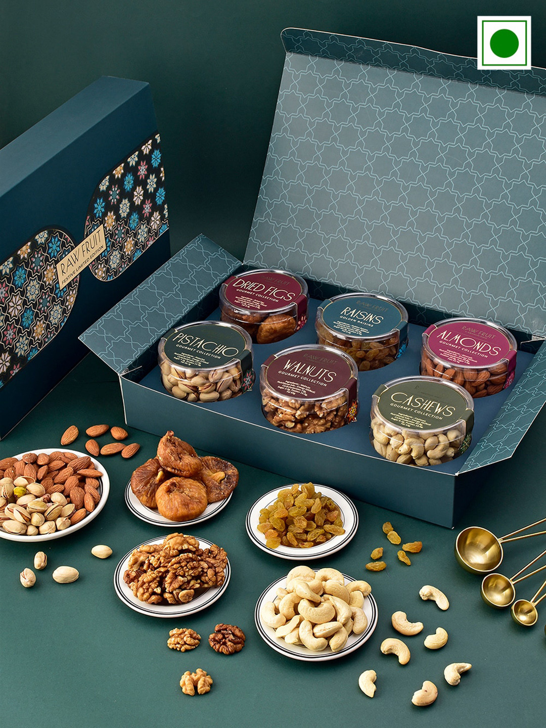 

RawFruit Set Of 9 Dry Fruits & Bhai Bhabhi Rakhi Gift Pack, Yellow