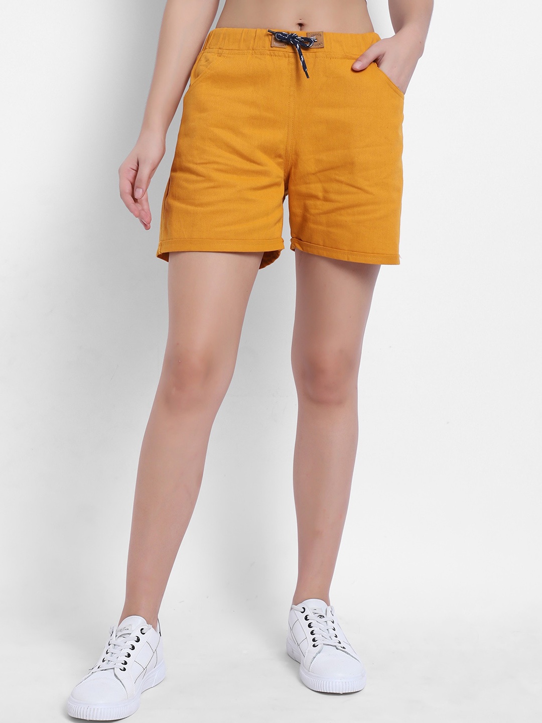 

MAZIE Women Mid-Rise Skinny Fit Cotton Shorts, Yellow