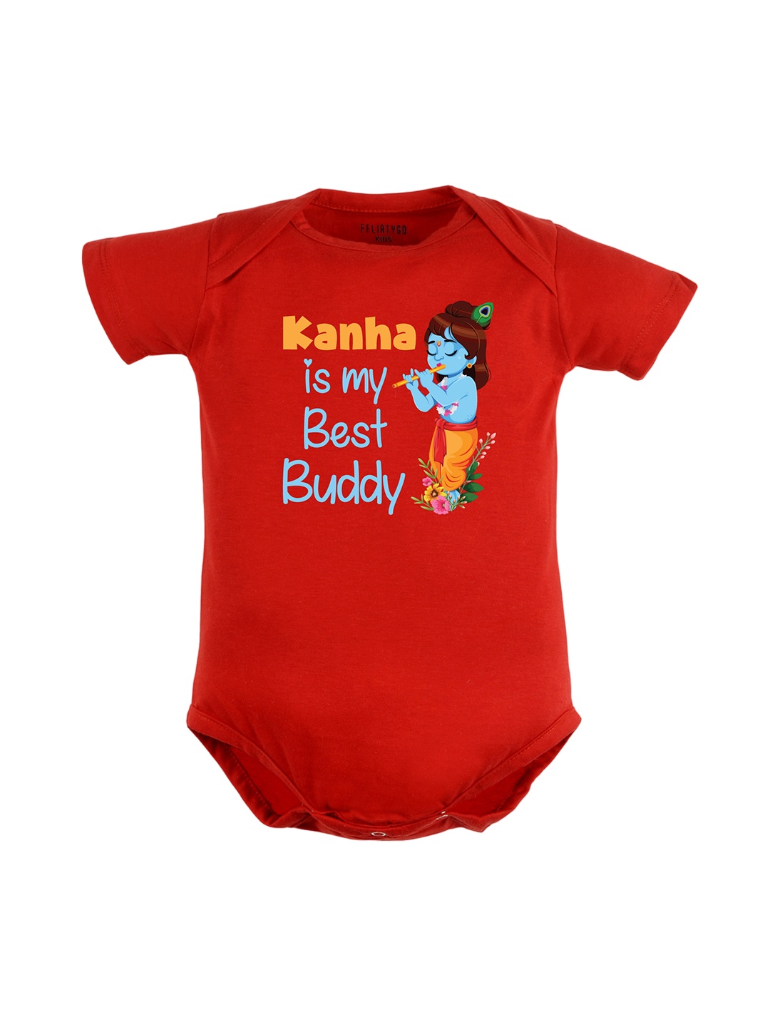 

FFLIRTYGO Infants Janmashtmi Printed Pure Cotton Bodysuit, Red