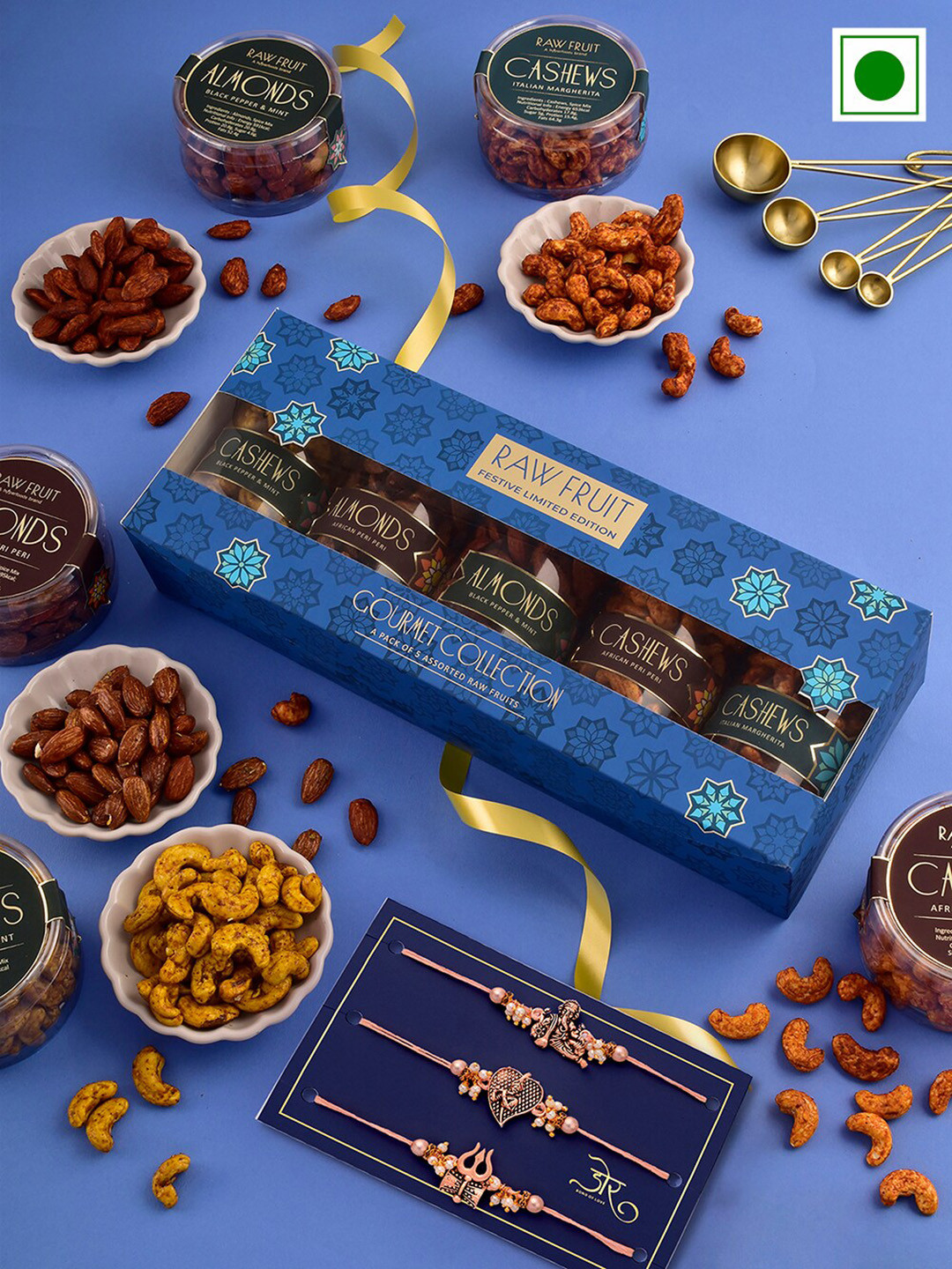 

RawFruit Set Of 9 Roasted Dry Fruits & Rakhi Gift Pack-220g Each, Peach