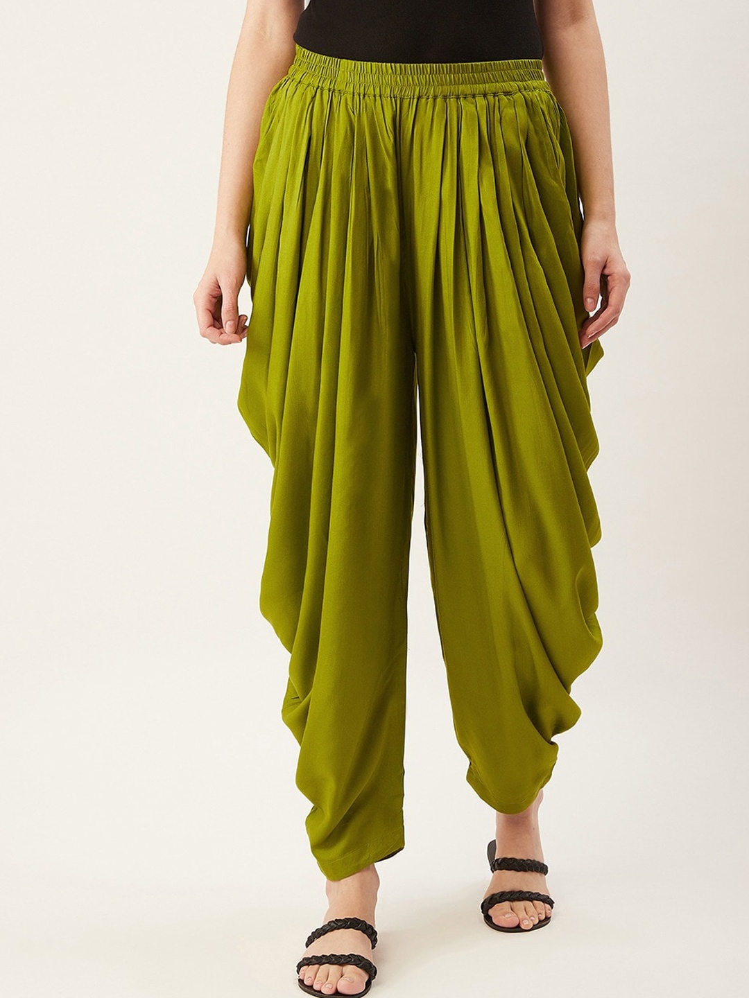 

SUTI Women Mid-Rise Elasticated Dhoti Pant, Green
