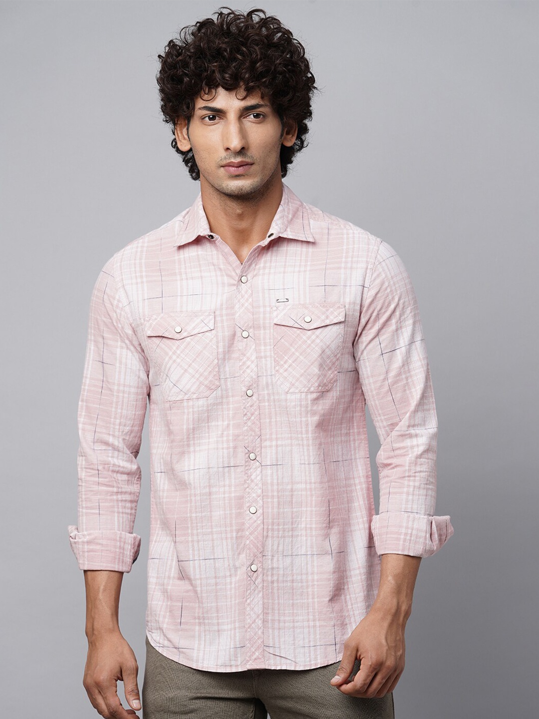 

Blue Buddha Checked Spread Collar Cotton Casual Shirt, Pink