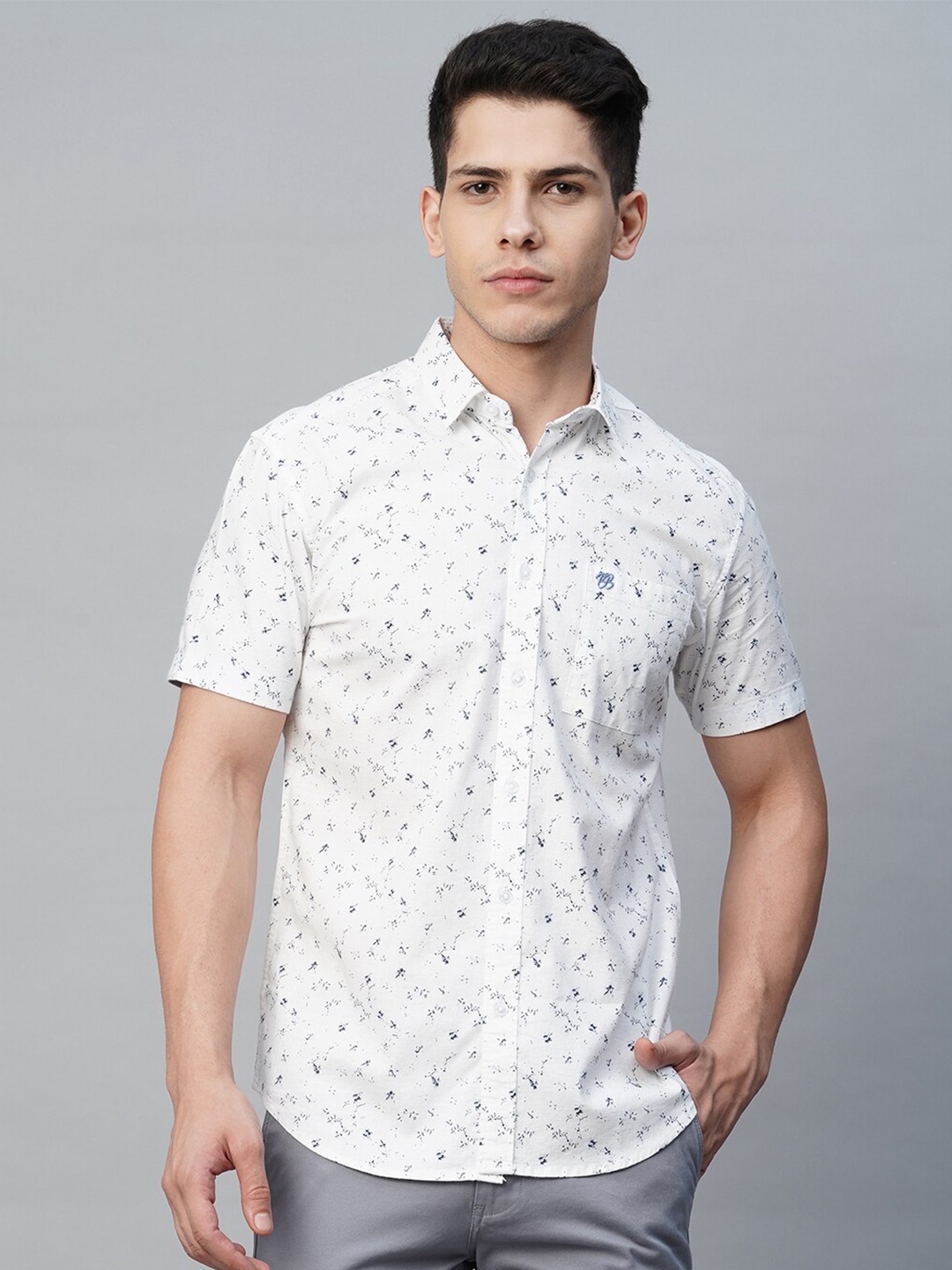 

Blue Buddha Micro Ditsy Printed Spread Collar Cotton Casual Shirt, White