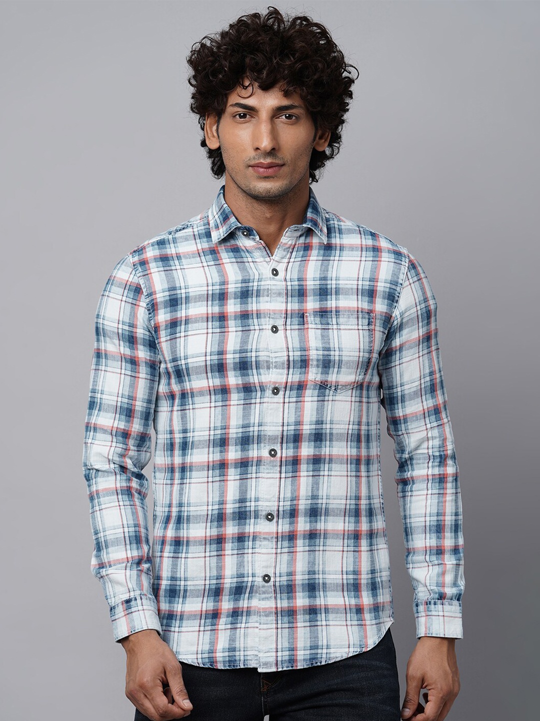 

Blue Buddha Checked Spread Collar Cotton Casual Shirt