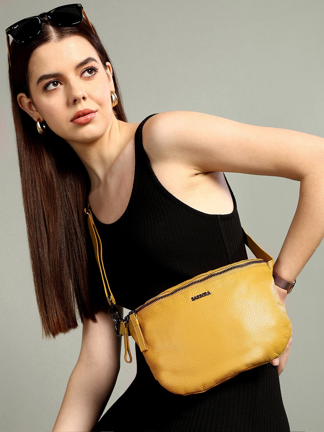 

Sassora Women Mustard Textured Soft-Case Small Belt Bag