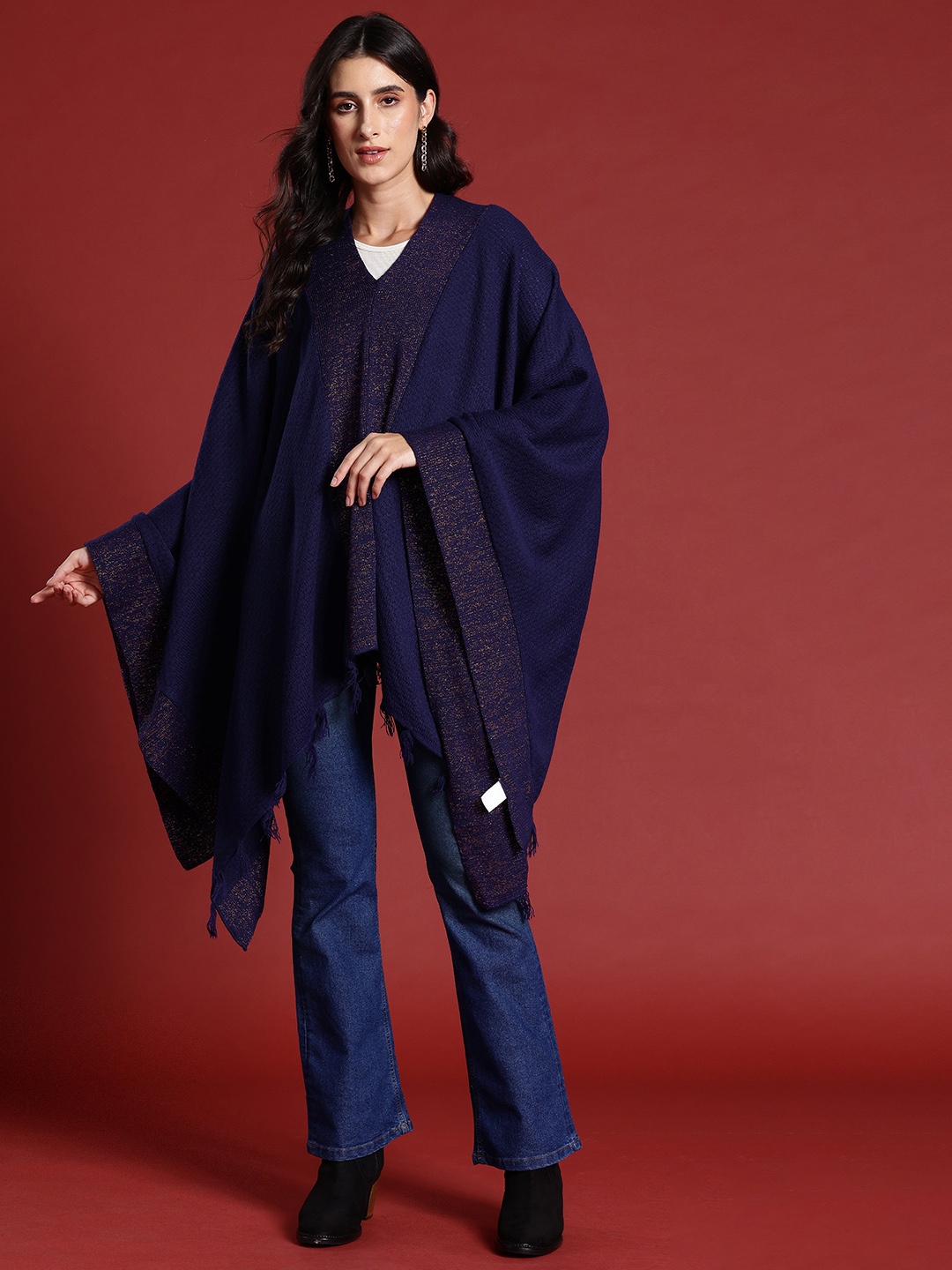 

all about you Women Shimmery Longline Poncho, Navy blue