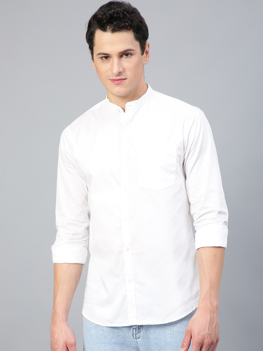 

FTX Standard Band Collar Opaque Cotton Casual Shirt, White