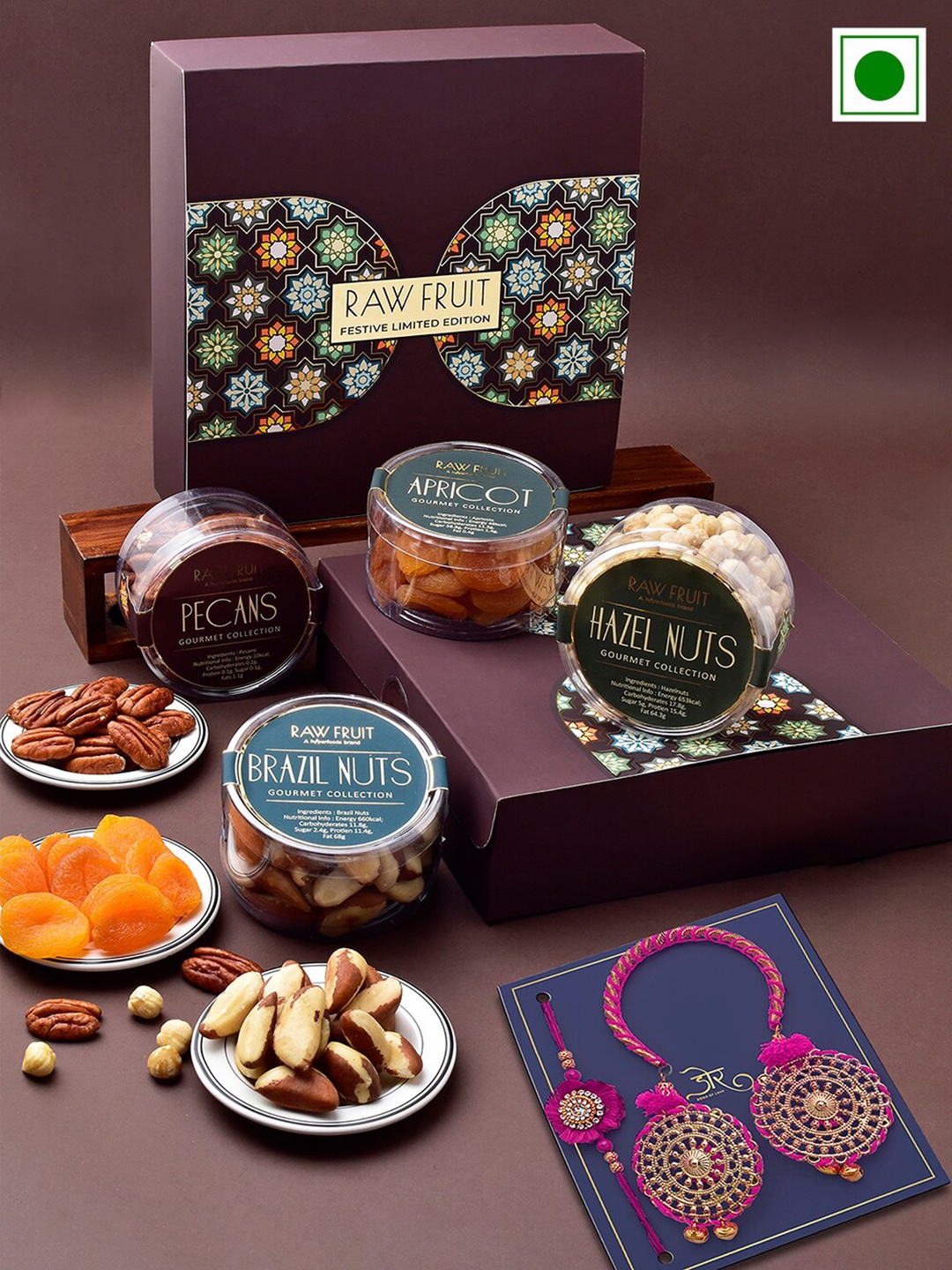 

RawFruit Premium Nuts with Bhai Bhabhi Rakhi, Purple