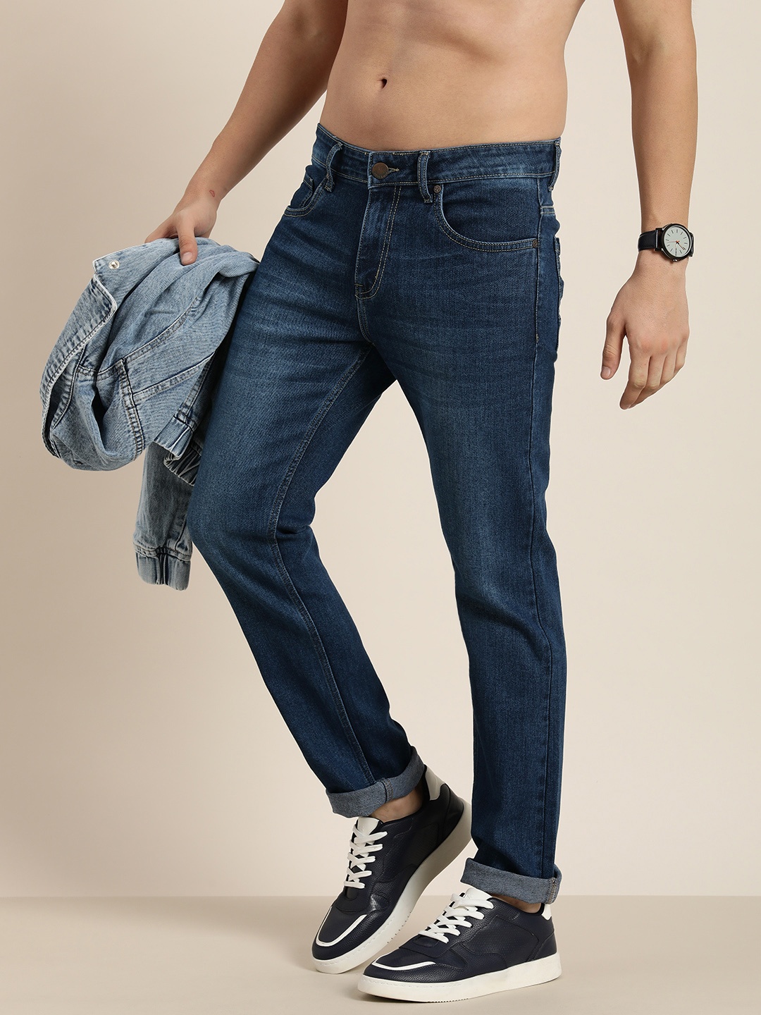 

HERE&NOW Men Smart Regular Fit Stretchable Jeans, Blue