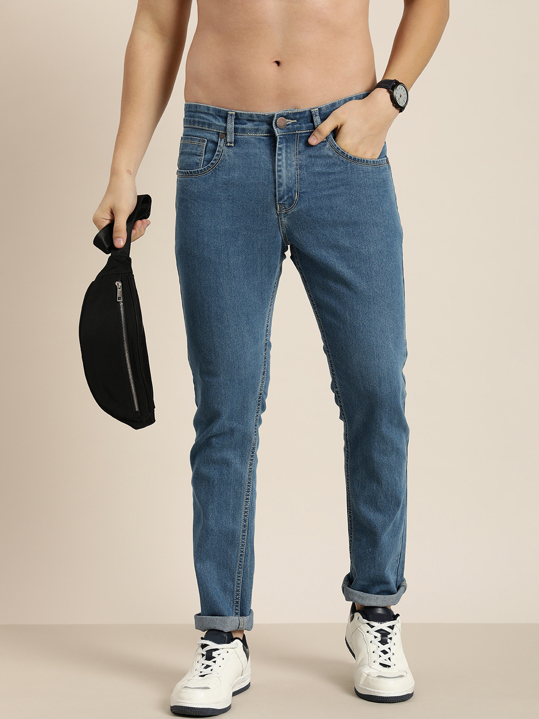 

HERE&NOW Men Smart Slim Fit Stretchable Jeans, Blue
